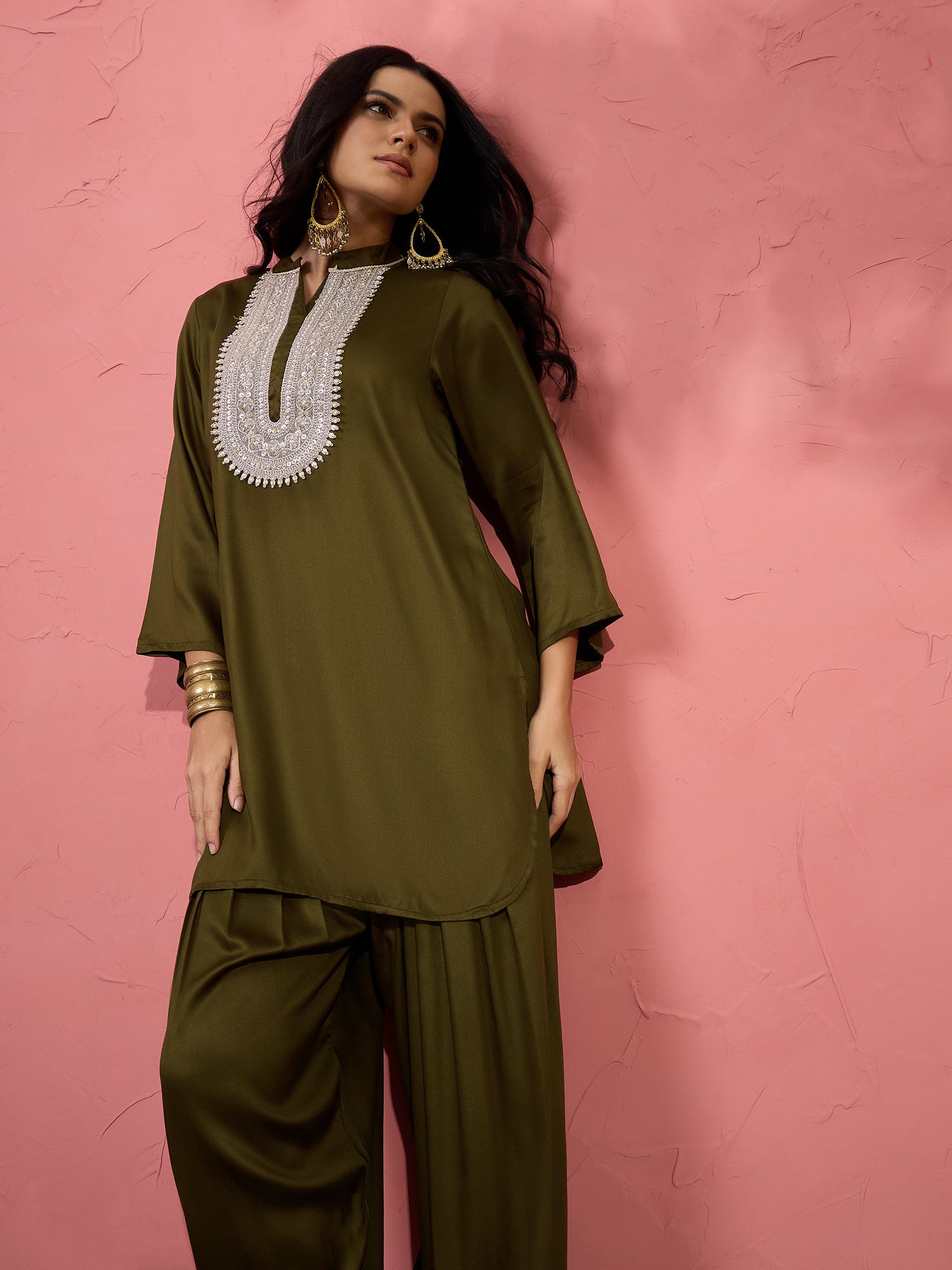 Mehandi Green Patch Work Kurta Salwar Set (To be dispatched in 7 -10 days)