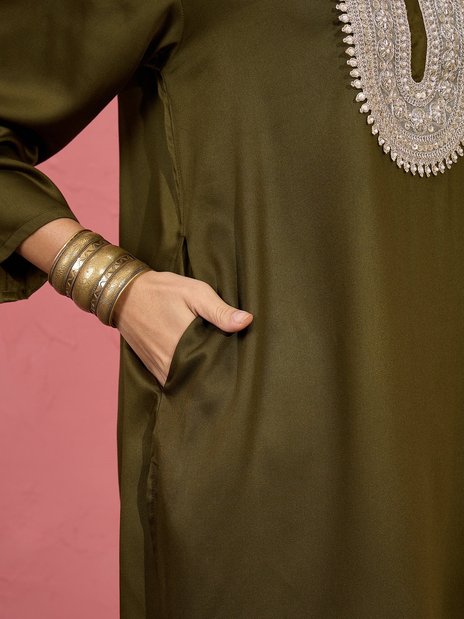 Mehandi Green Patch Work Kurta Salwar Set (To be dispatched in 7 -10 days)