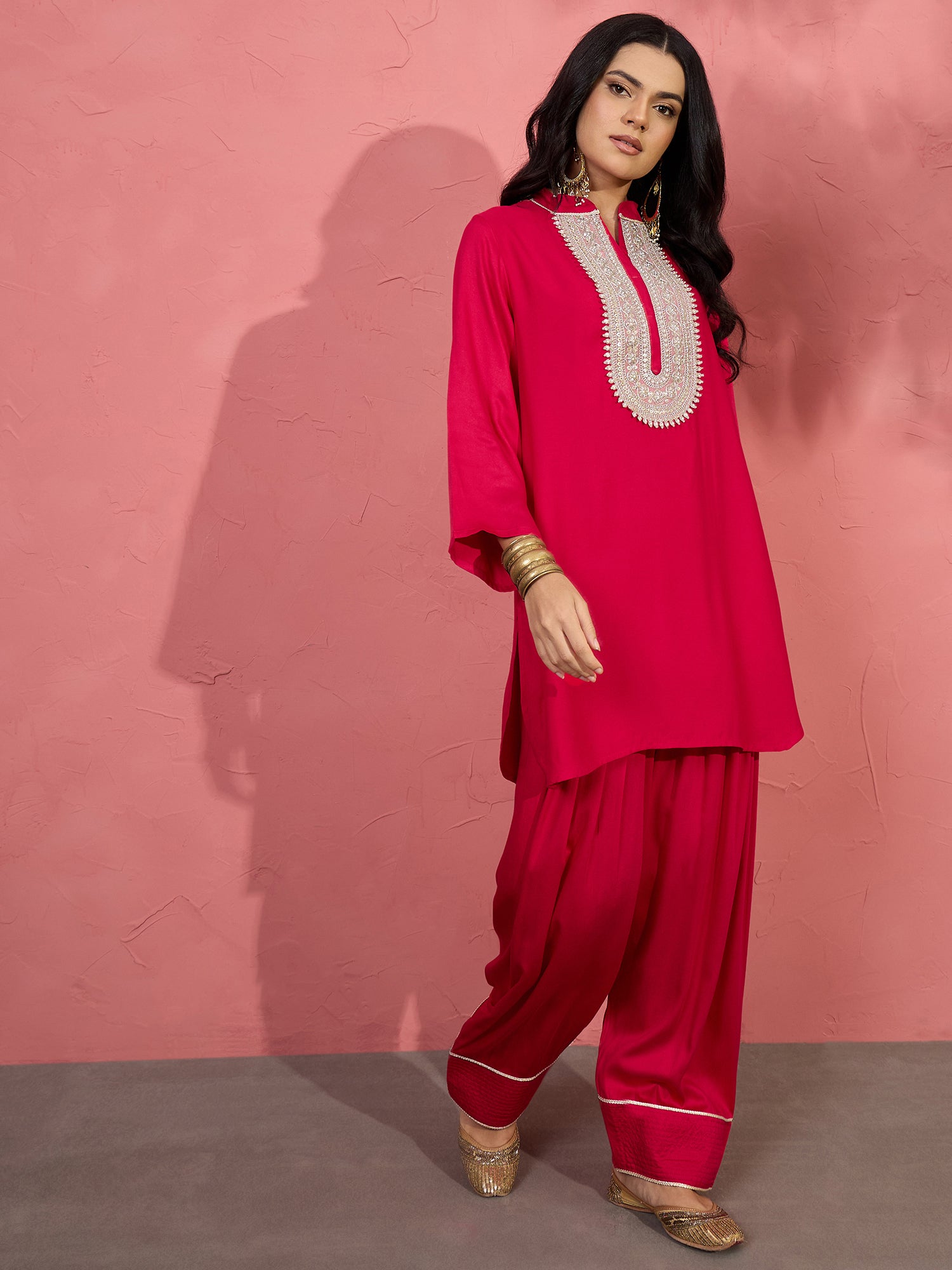 Pink Patch Work Kurta Salwar Set (To be dispatched in 7 -10 days)