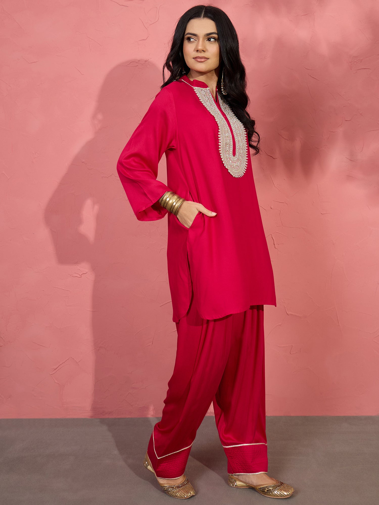 Pink Patch Work Kurta Salwar Set (To be dispatched in 7 -10 days)