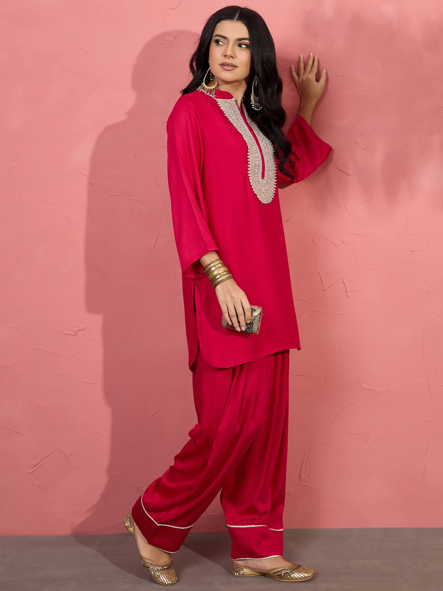Pink Patch Work Kurta Salwar Set (To be dispatched in 7 -10 days)