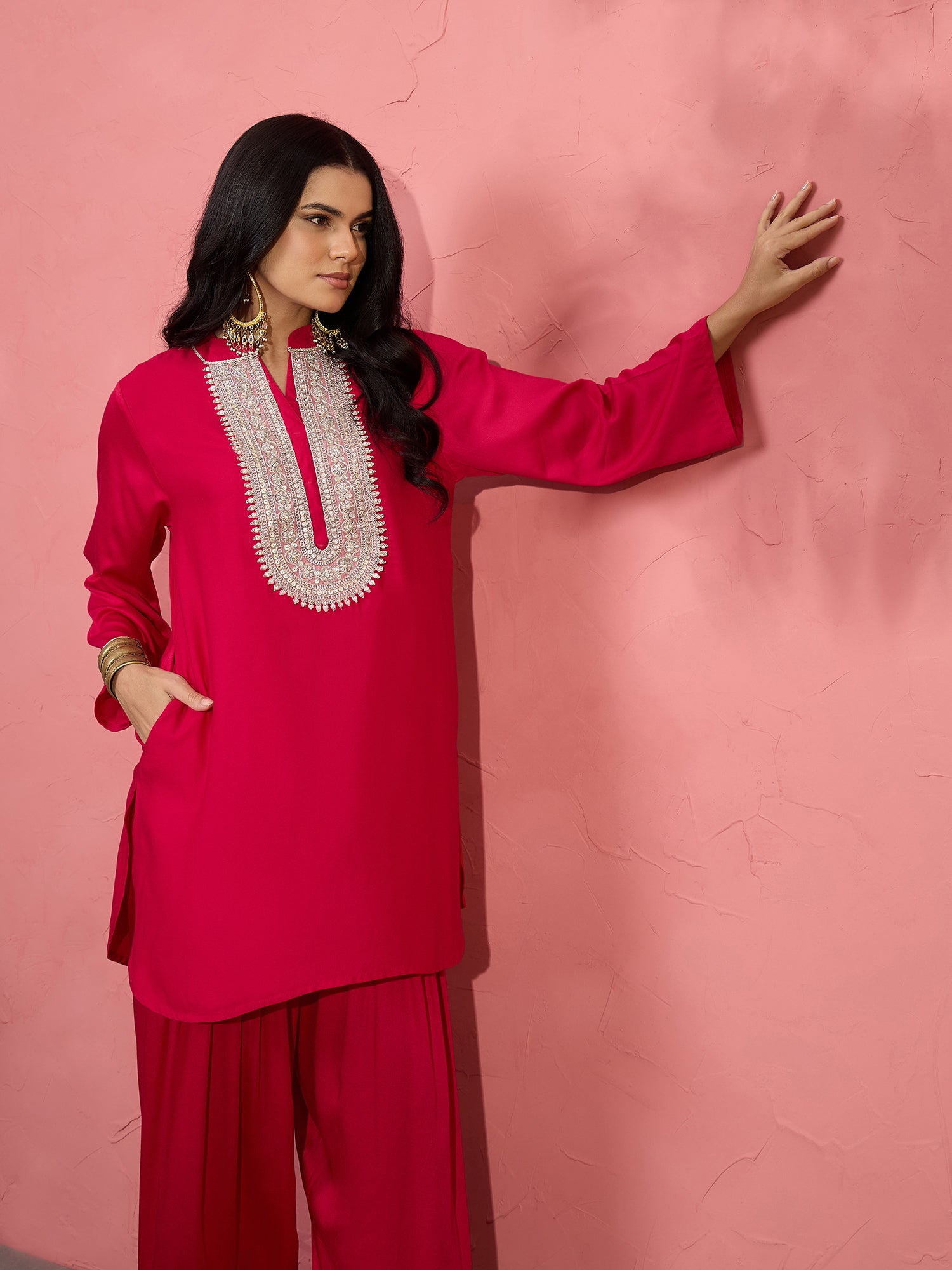 Pink Patch Work Kurta Salwar Set (To be dispatched in 7 -10 days)