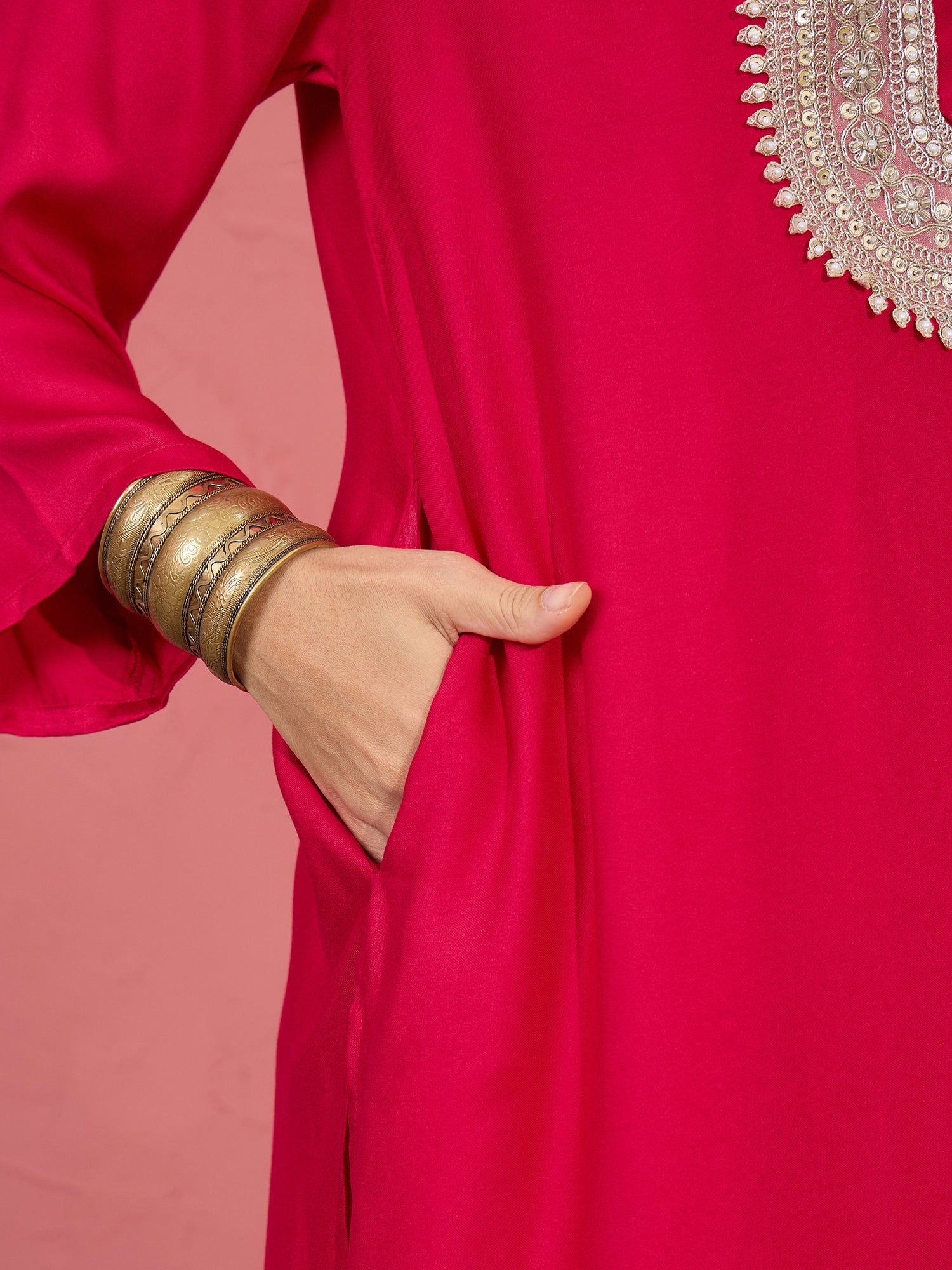 Pink Patch Work Kurta Salwar Set (To be dispatched in 7 -10 days)