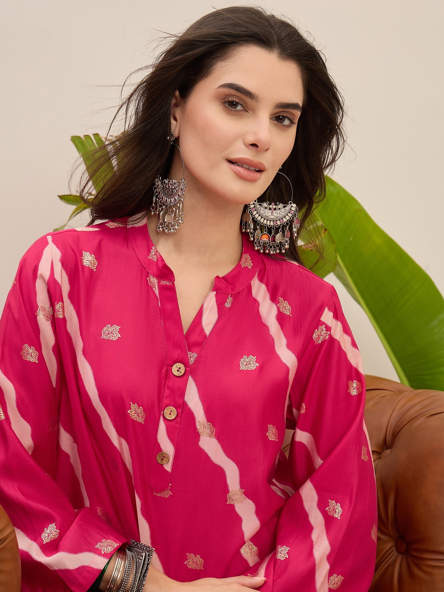 Fuchsia Leheriya Kurta Yellow Salwar Set (To be dispatched in 7 -10 days)