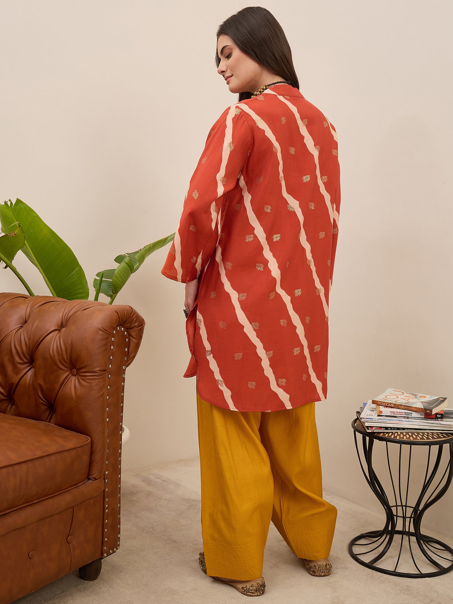 Orange Leheriya Kurta Yellow Salwar Set (To be dispatched in 7 -10 days)