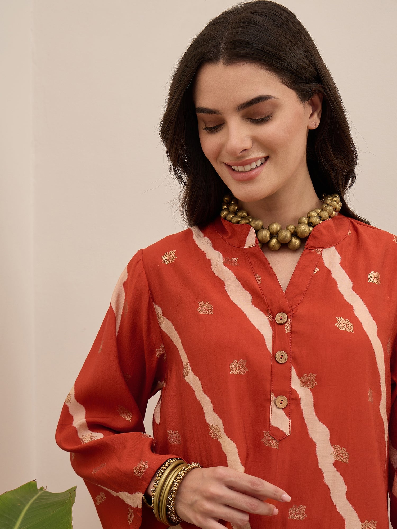 Orange Leheriya Kurta Yellow Salwar Set (To be dispatched in 7 -10 days)