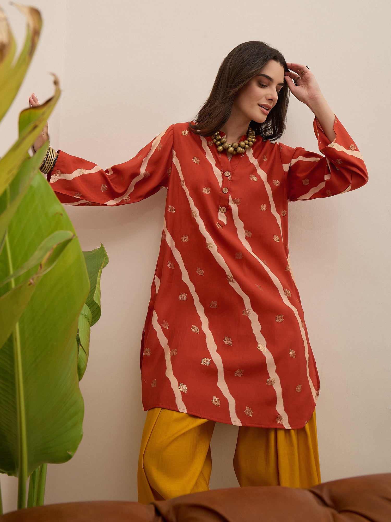 Orange Leheriya Kurta Yellow Salwar Set (To be dispatched in 7 -10 days)