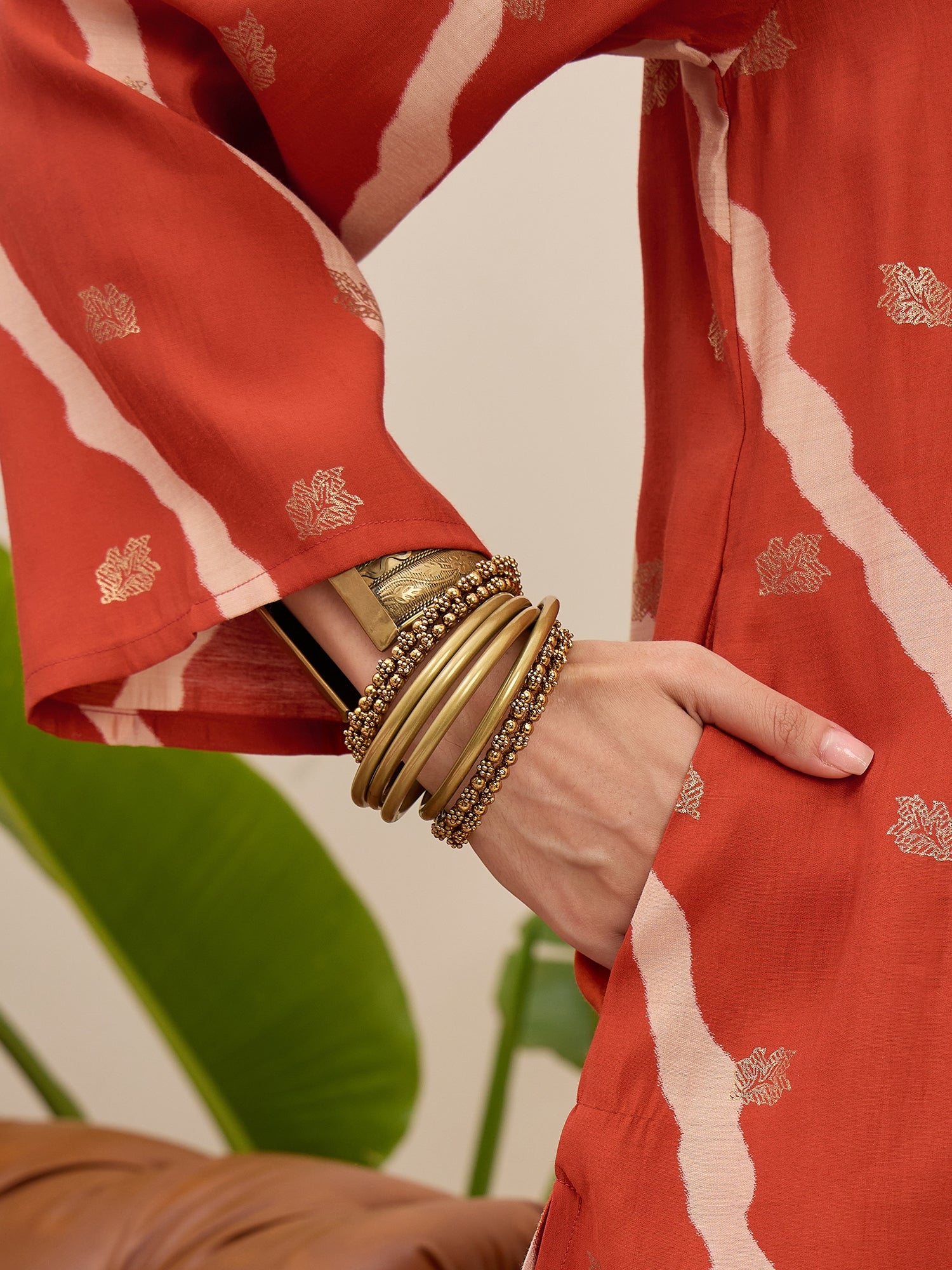 Orange Leheriya Kurta Yellow Salwar Set (To be dispatched in 7 -10 days)