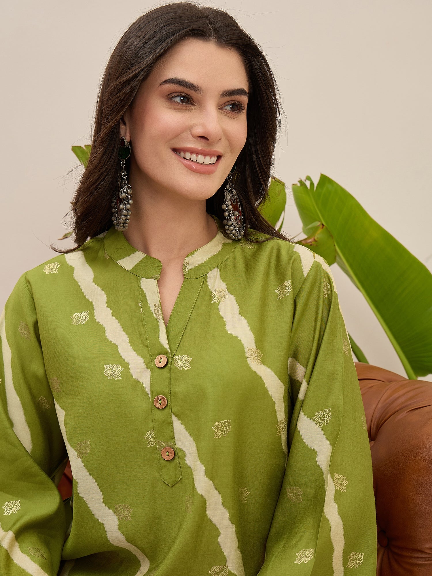 Lime Leheriya Kurta Fuchsia Salwar Set (To be dispatched in 7 -10 days)
