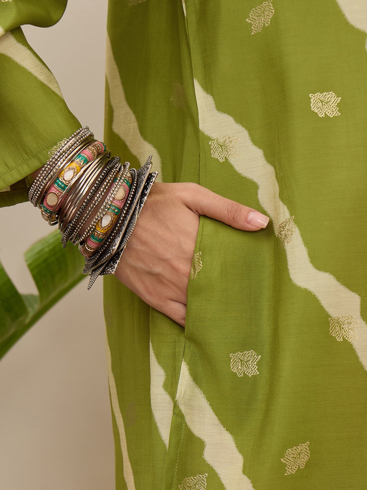 Lime Leheriya Kurta Fuchsia Salwar Set (To be dispatched in 7 -10 days)