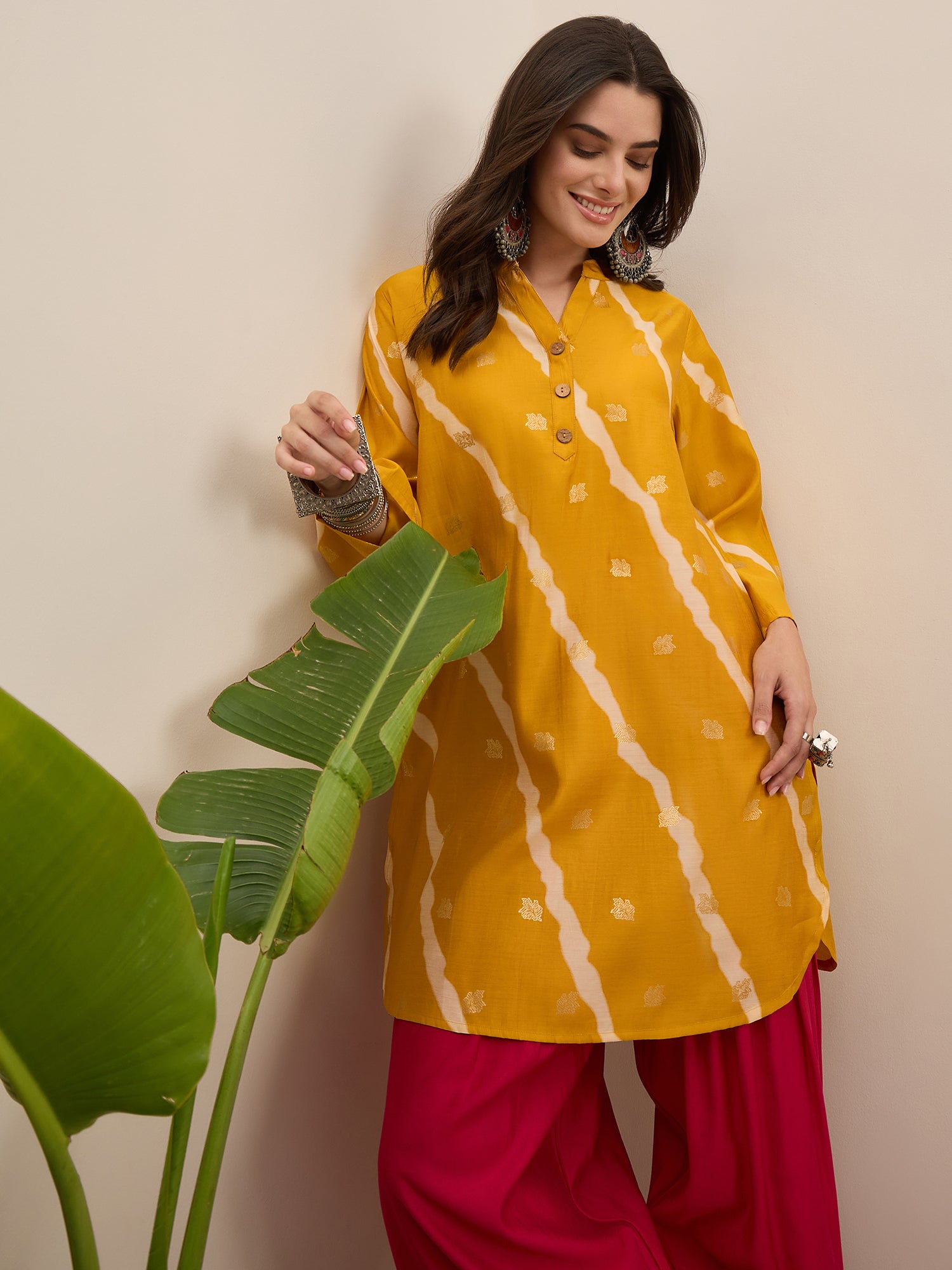 Yellow Leheriya Kurta Fuchsia Salwar Set (To be dispatched in 7 -10 days)