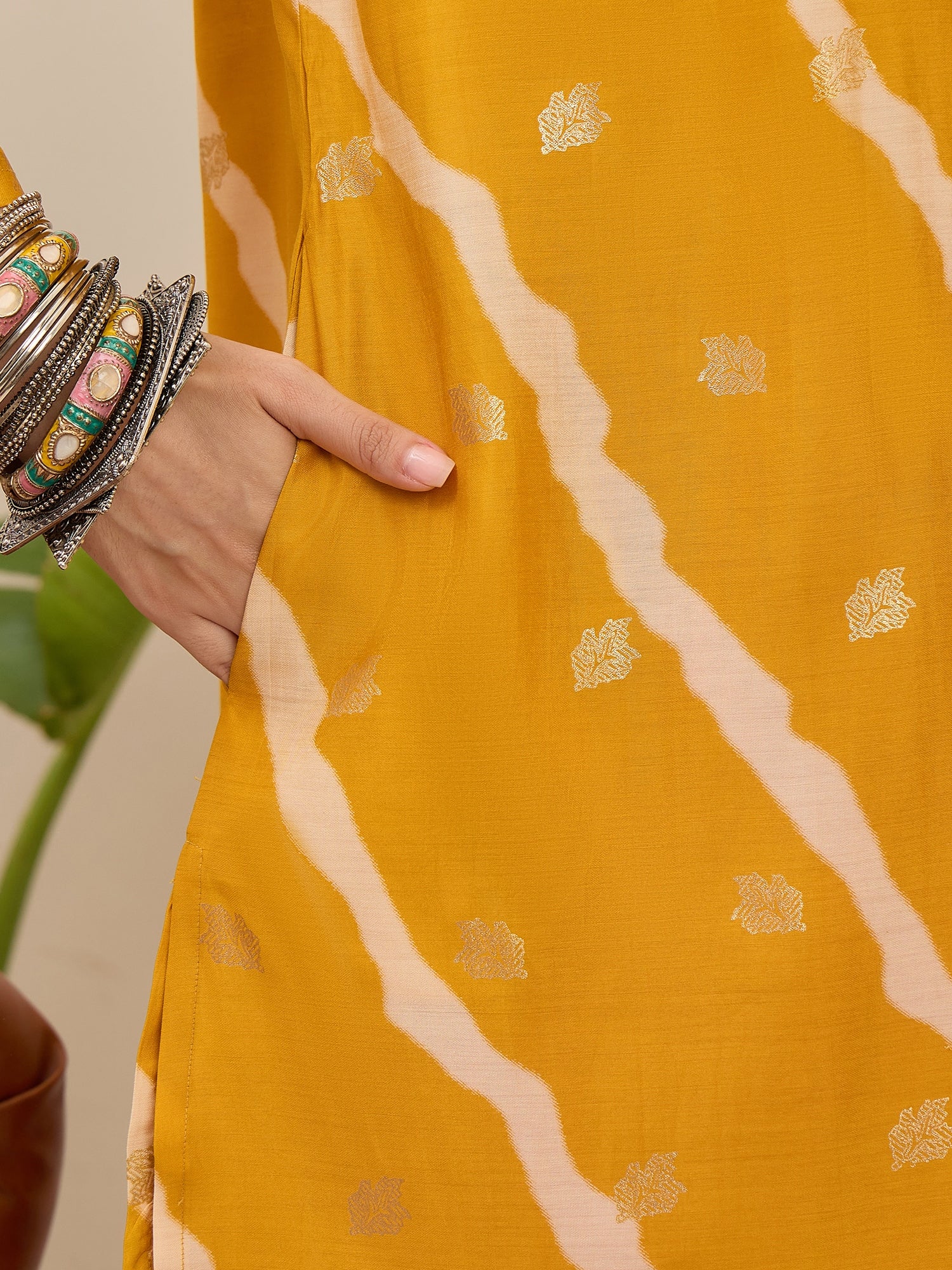 Yellow Leheriya Kurta Fuchsia Salwar Set (To be dispatched in 7 -10 days)