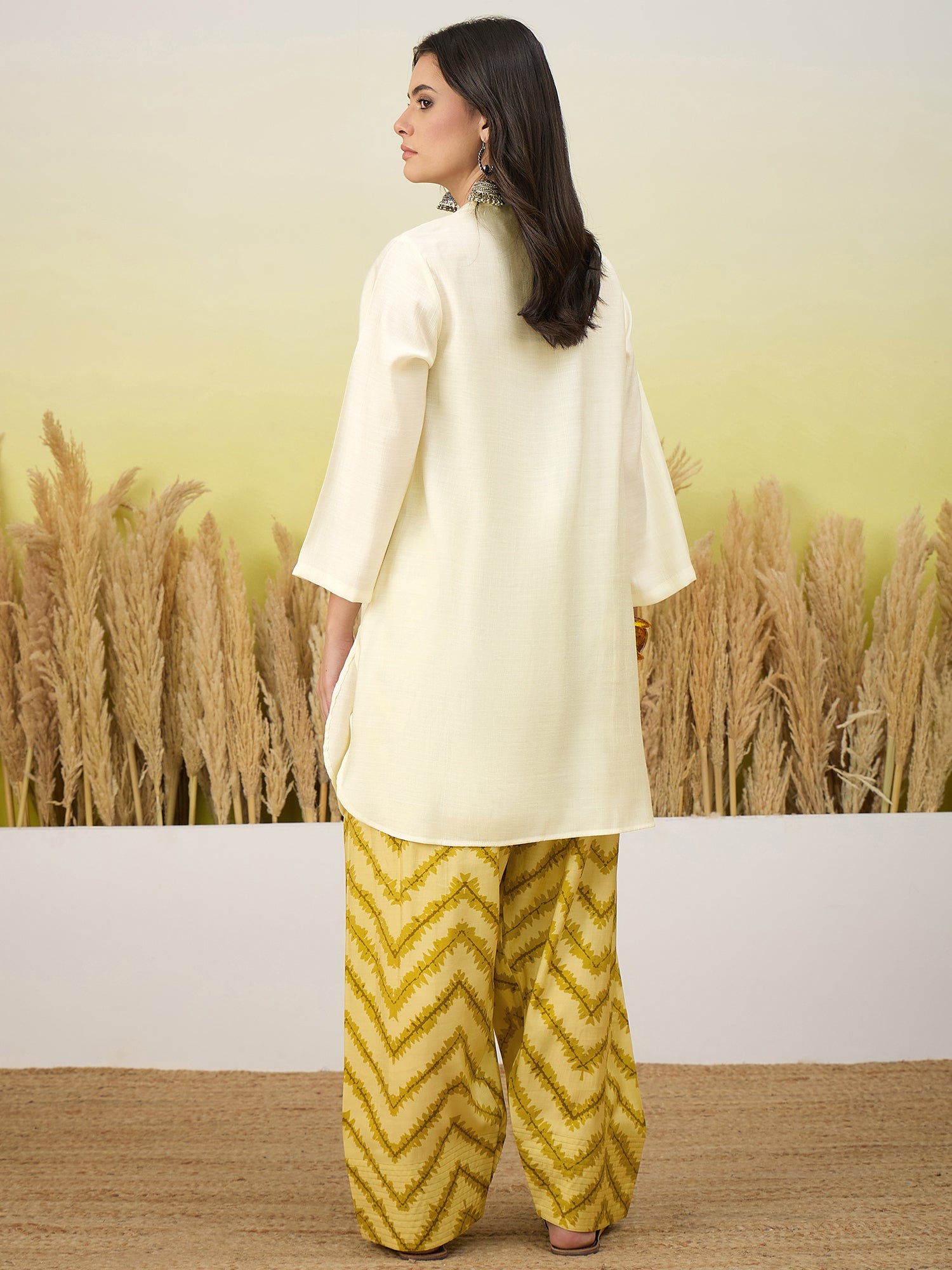 White Kurta Yellow Chevron Print Salwar Set (To be dispatched in 7 -10 days)