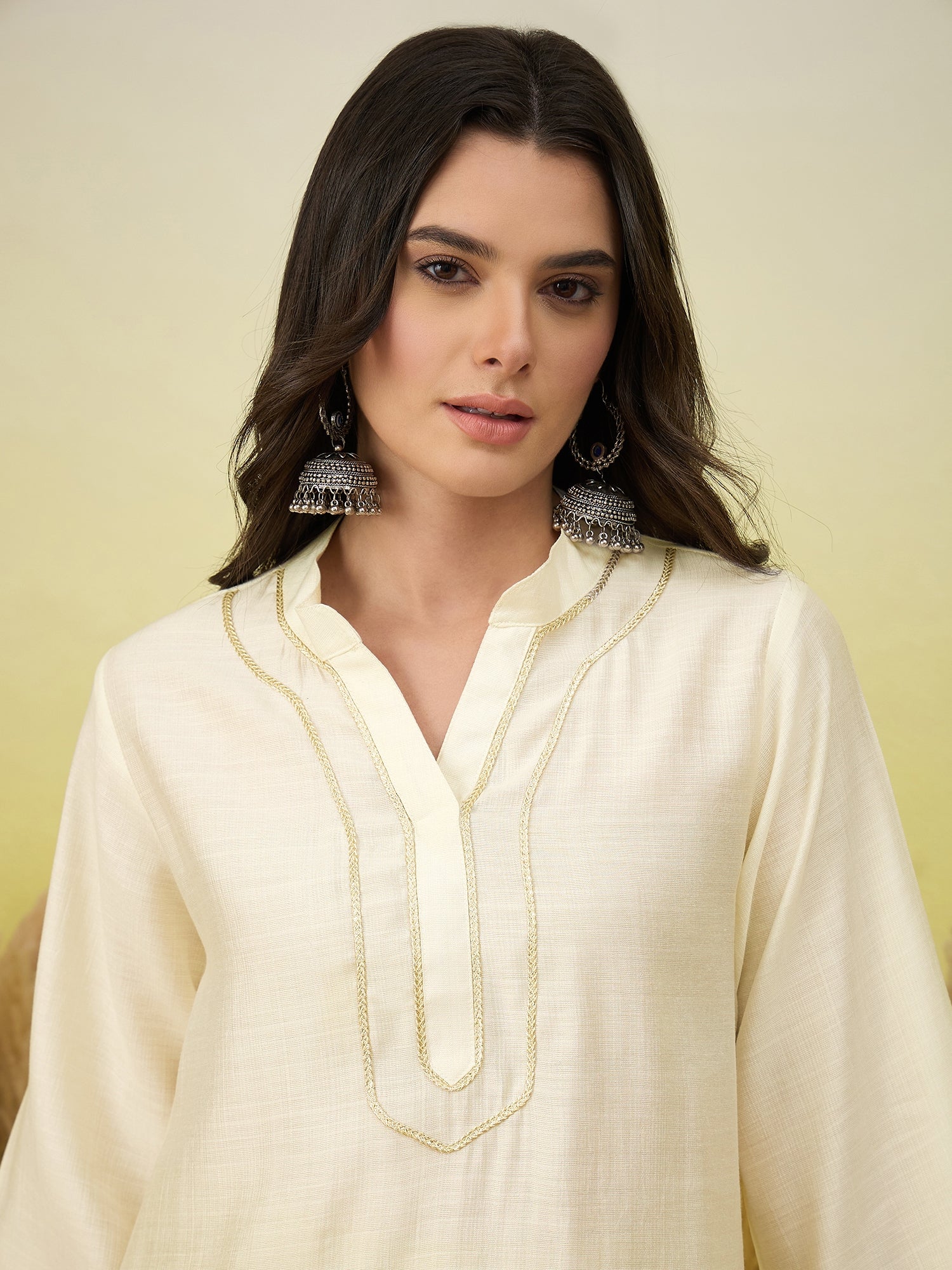 White Kurta Yellow Chevron Print Salwar Set (To be dispatched in 7 -10 days)