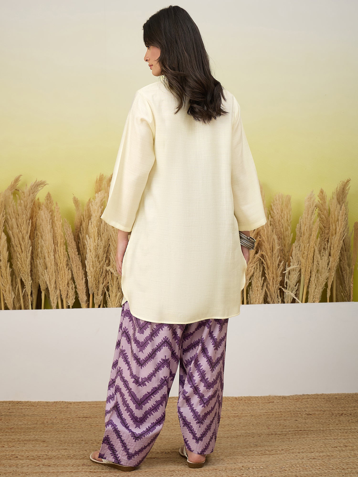White Kurta Voilet Chevron Print Salwar Set (To be dispatched in 7 -10 days)