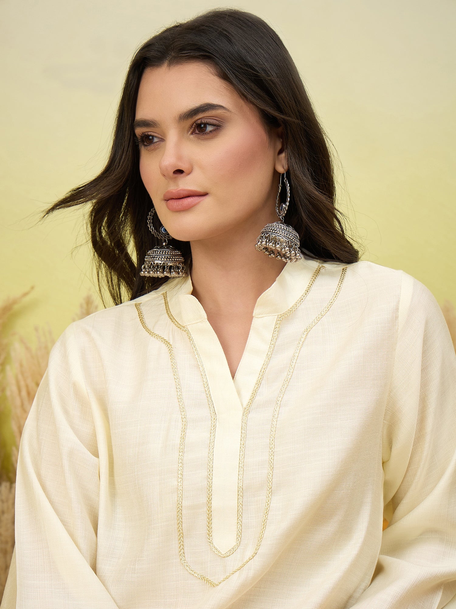 White Kurta Peach Chevron Print Salwar Set (To be dispatched in 7 -10 days)