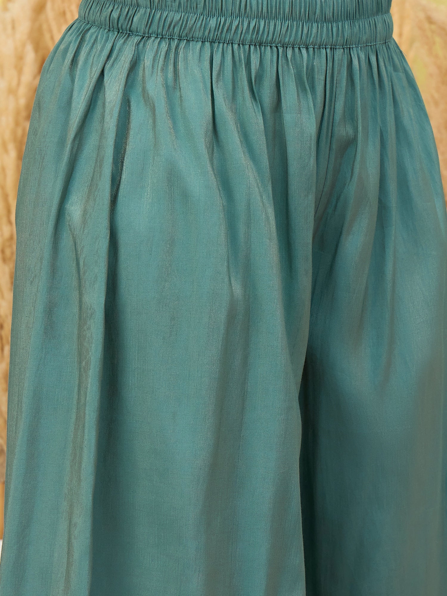 Dusty Teal Round Neck Kurta Short Palazzo Set (To be dispatched in 7 -10 days)