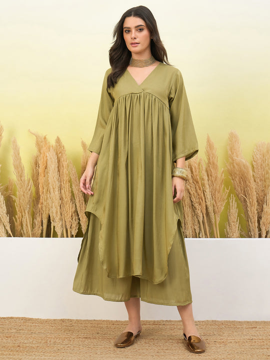 Light Green V Neck Flared Kurta Set (To be dispatched in 7 -10 days)