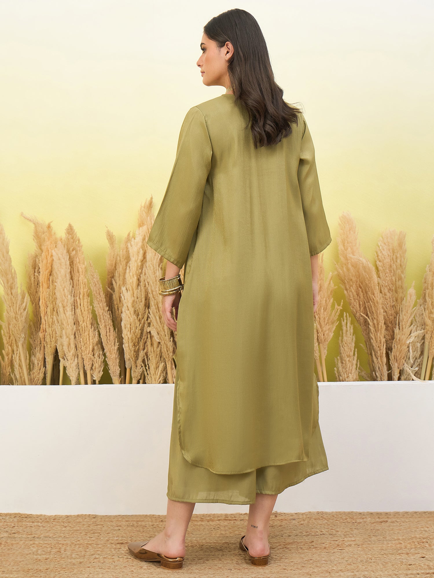 Light Green V Neck Flared Kurta Set (To be dispatched in 7 -10 days)