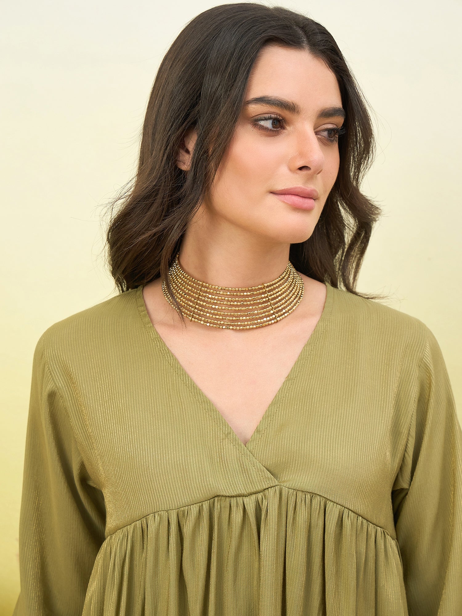 Light Green V Neck Flared Kurta Set (To be dispatched in 7 -10 days)