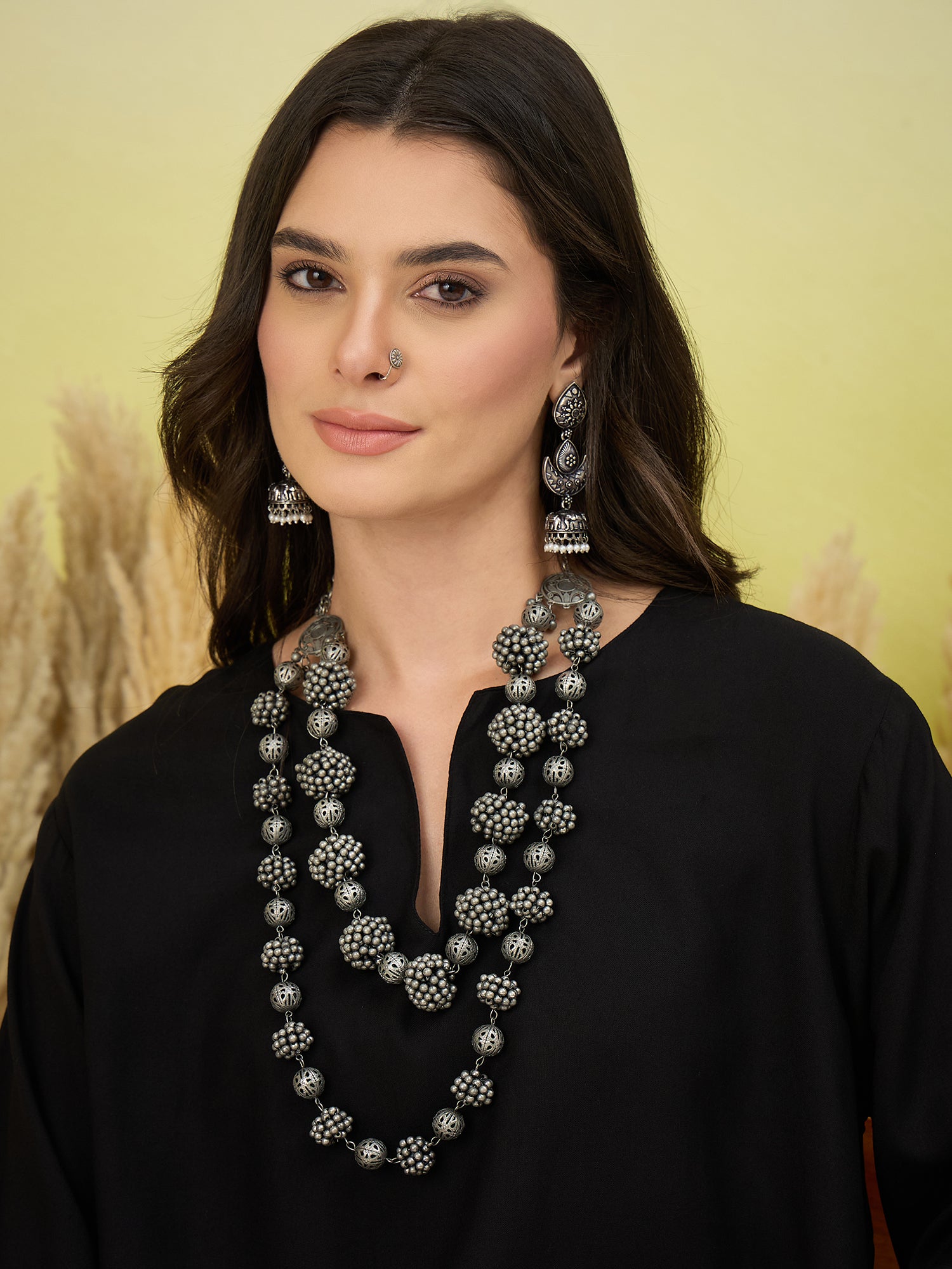 Black Short Kurti Peach Balloon Pant Set