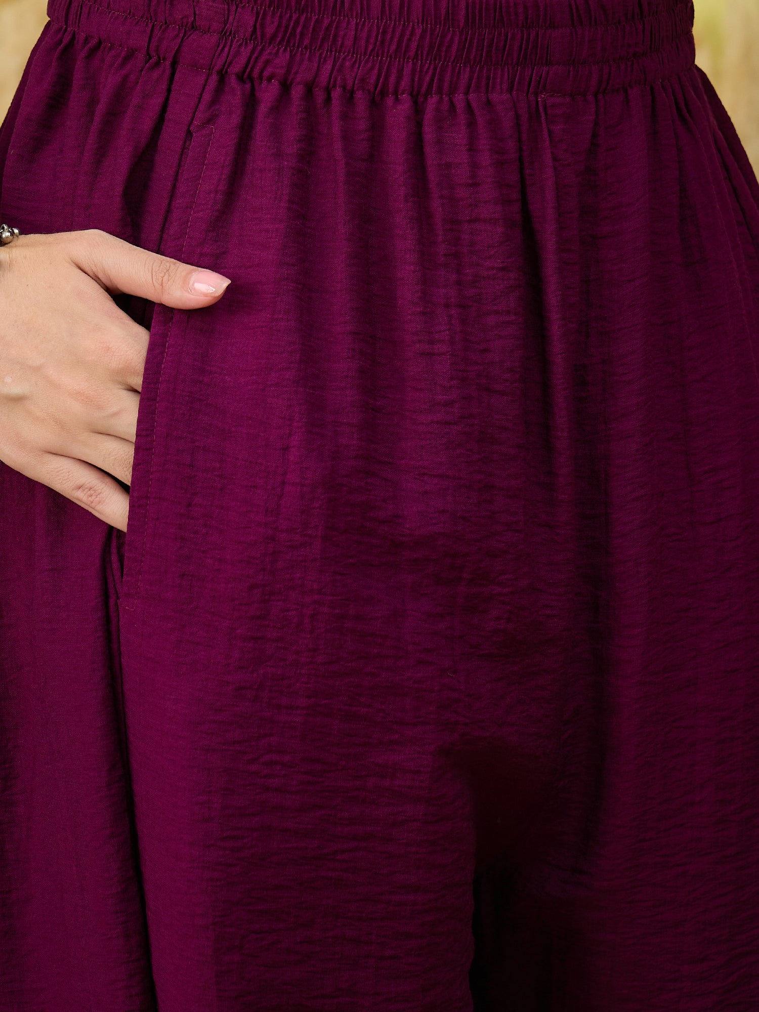 White Short Kurti Purple Balloon Pant Set