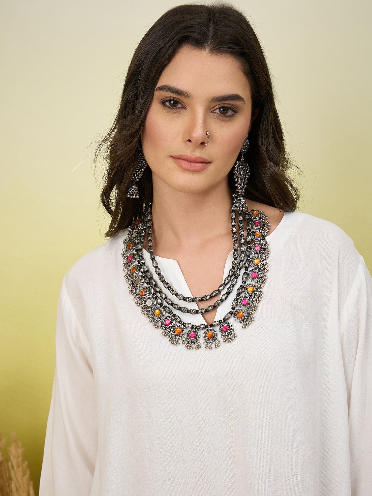 White Short Kurti Navy Balloon Pant Set
