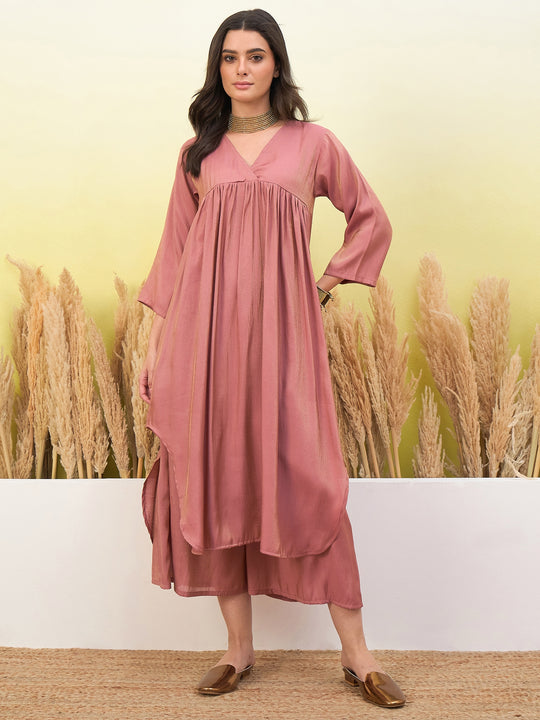 Coral V Neck Flared Kurta Short Set (To be dispatched in 7 -10 days)