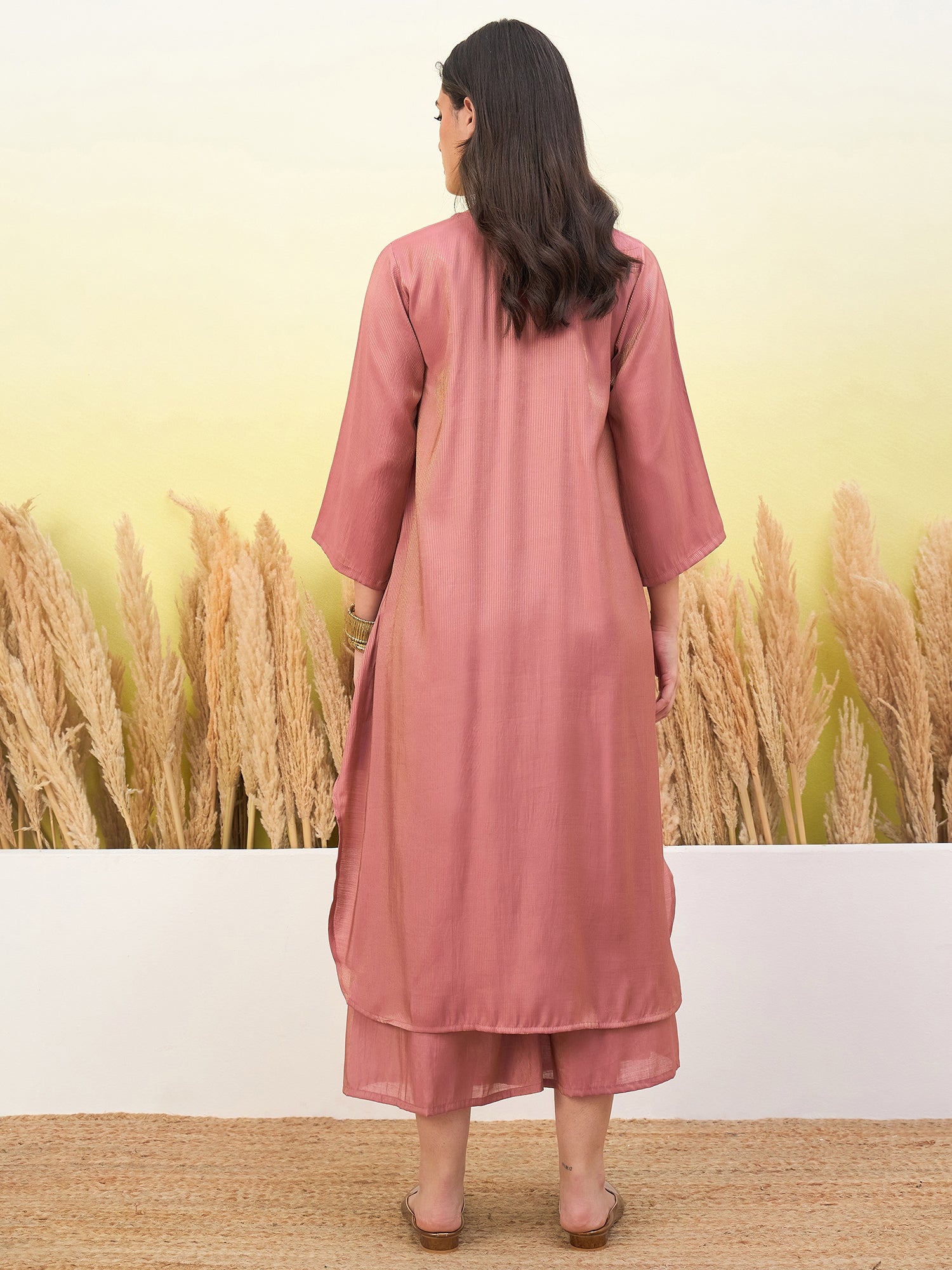 Coral V Neck Flared Kurta Short Set (To be dispatched in 7 -10 days)
