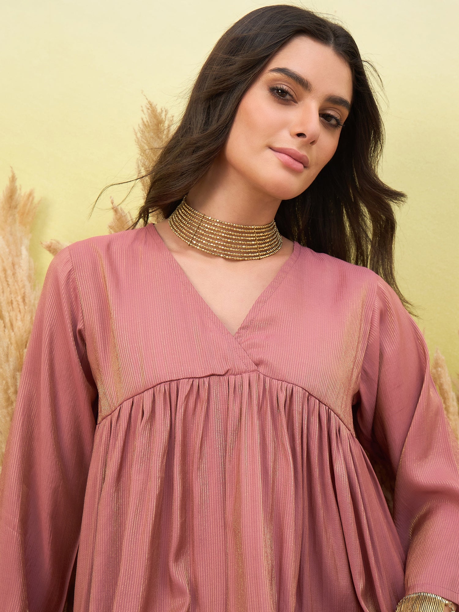 Coral V Neck Flared Kurta Short Set (To be dispatched in 7 -10 days)