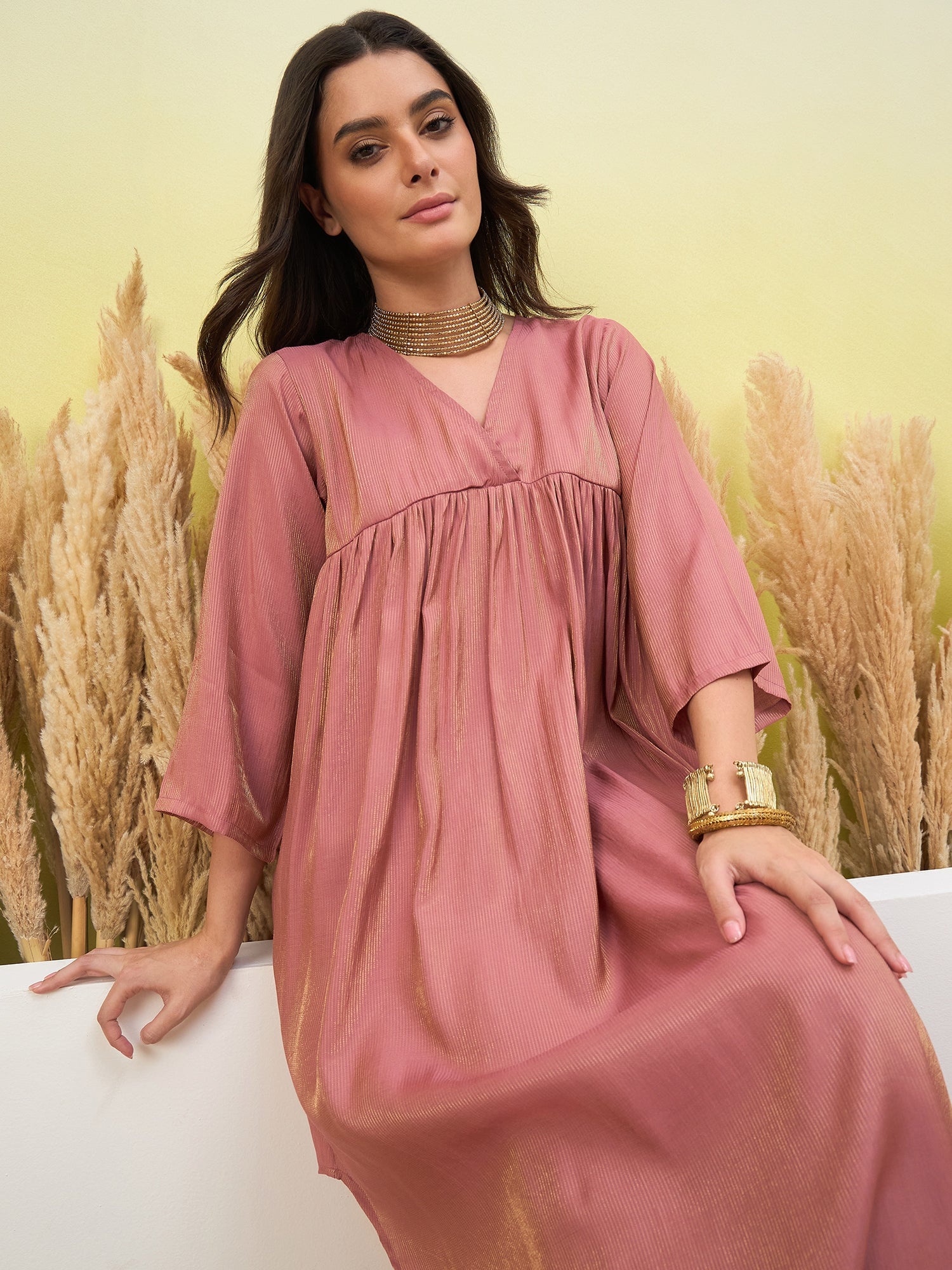 Coral V Neck Flared Kurta Short Set (To be dispatched in 7 -10 days)