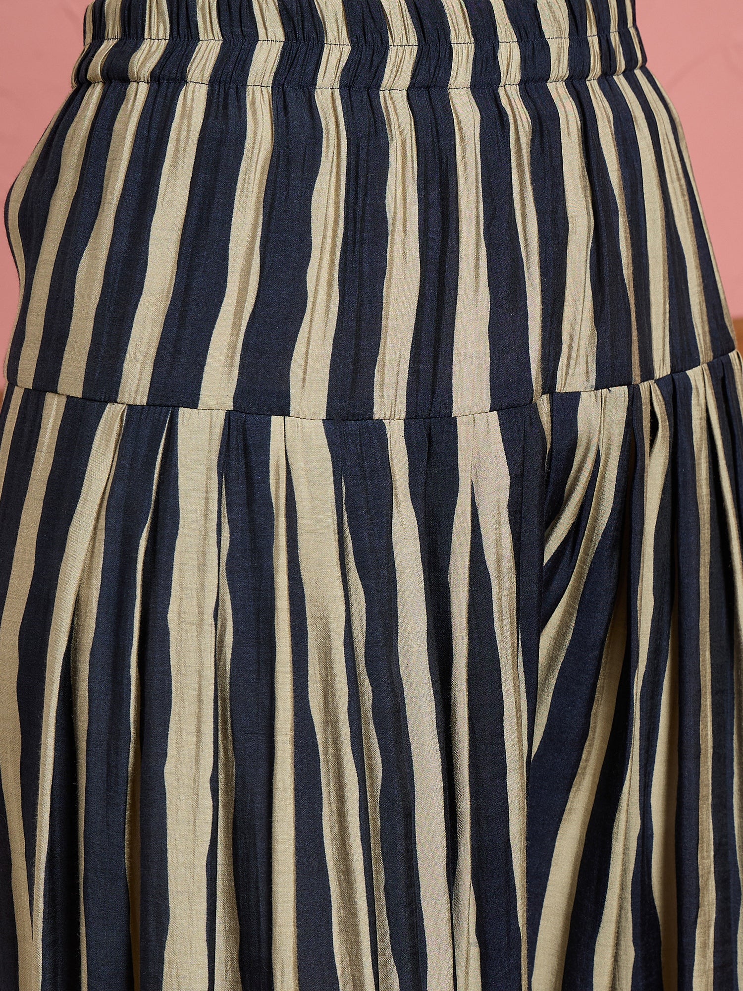 Navy Blue Stripe Peplum Kurti Salwar Set (To be dispatched in 7 -10 days)