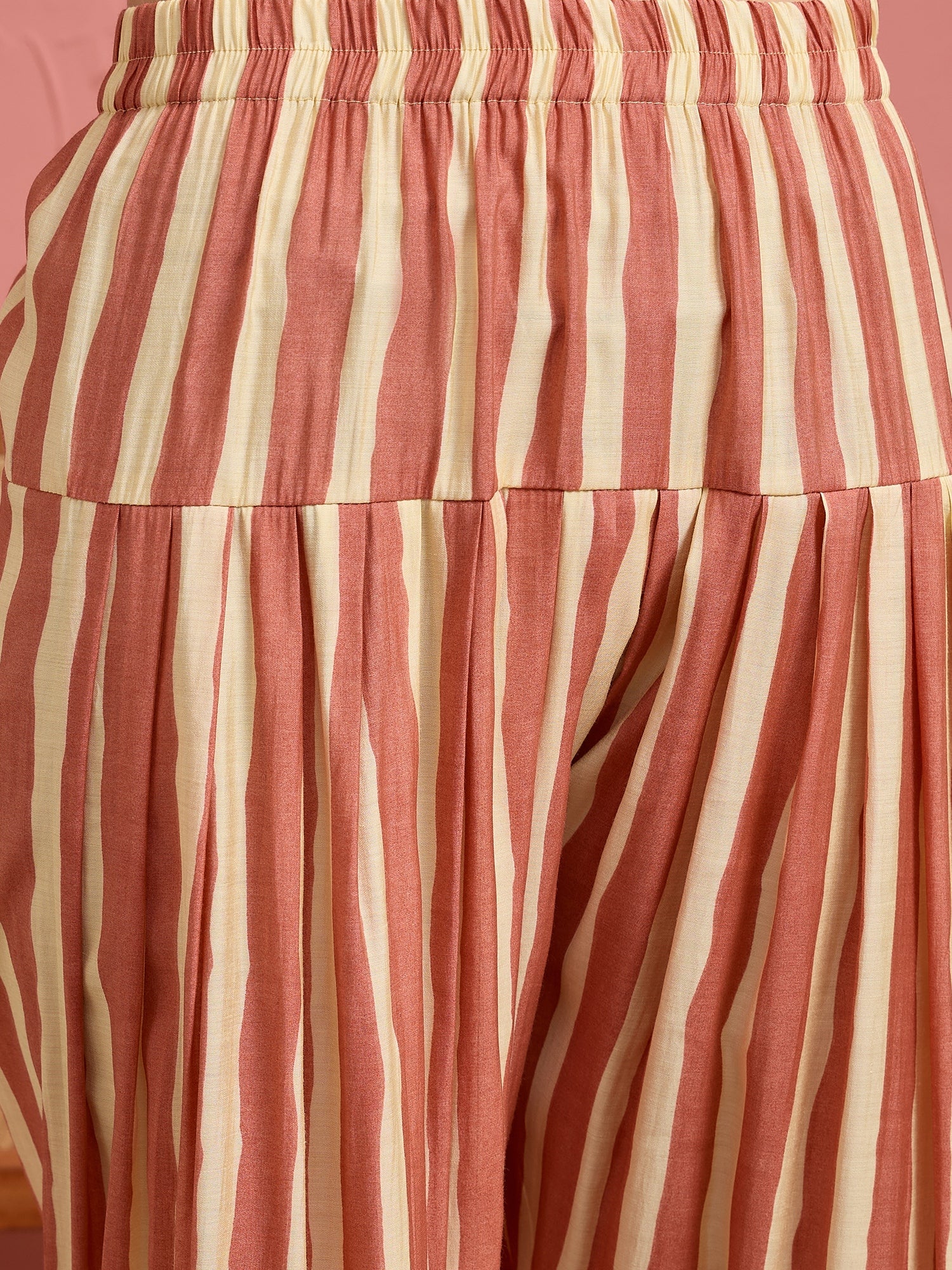 Coral Beige Stripe Peplum Kurti Salwar Set (To be dispatched in 7 -10 days)