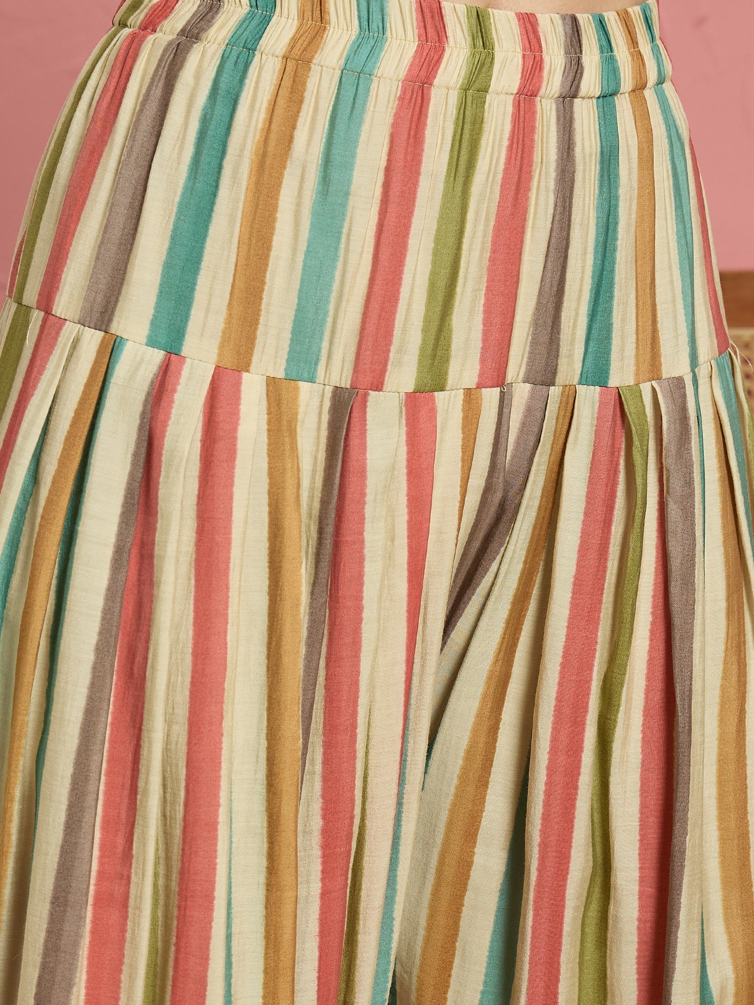 Green Printed Kurta Multi Stripes Salwar Set (To be dispatched in 7 -10 days)