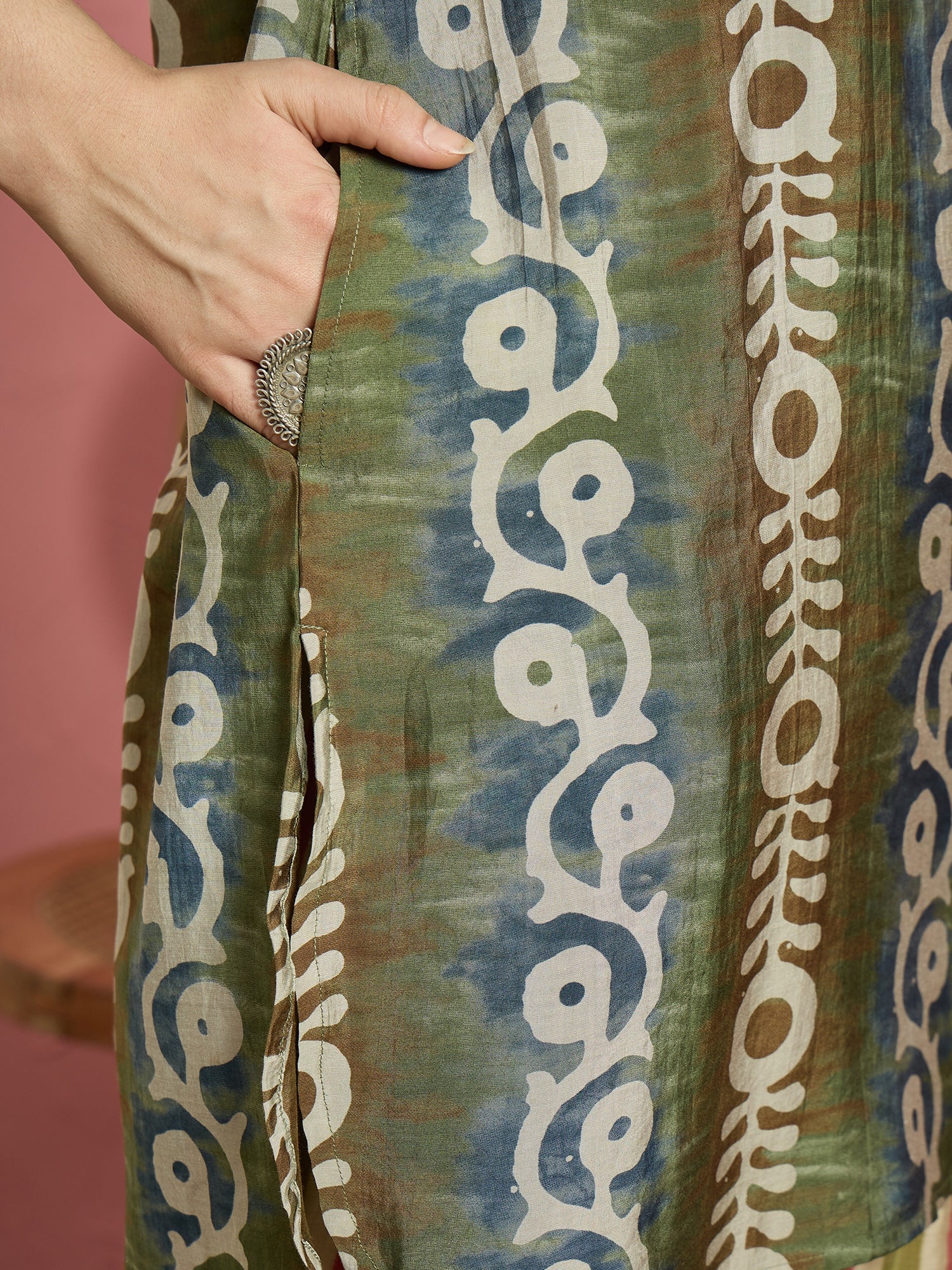 Green Printed Kurta Multi Stripes Salwar Set (To be dispatched in 7 -10 days)