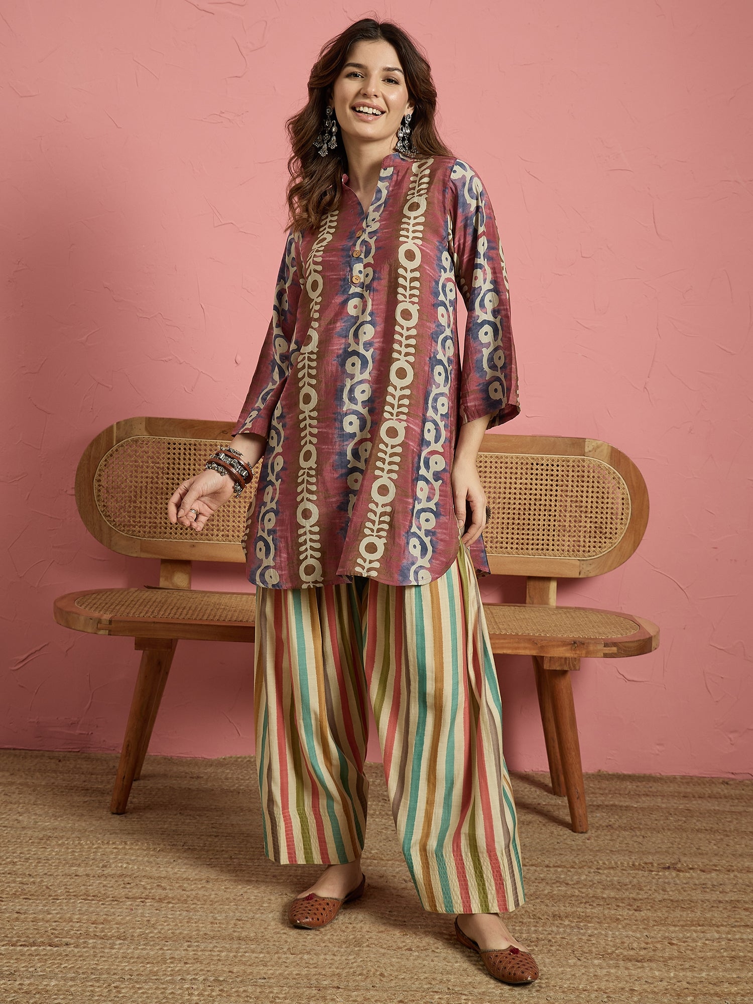 Blue Printed Kurta Multi Stripes Salwar Set (To be dispatched in 7 -10 days)