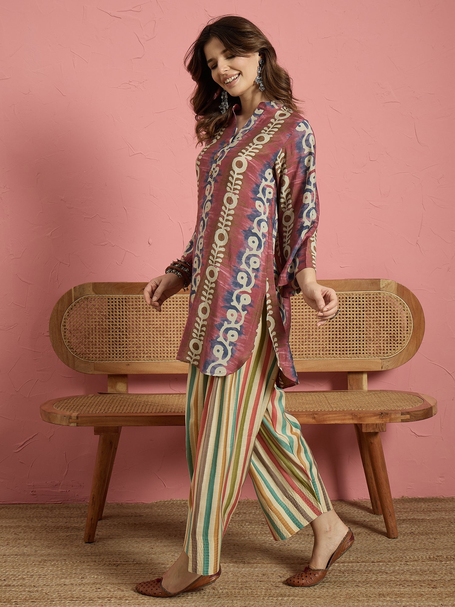 Blue Printed Kurta Multi Stripes Salwar Set (To be dispatched in 7 -10 days)