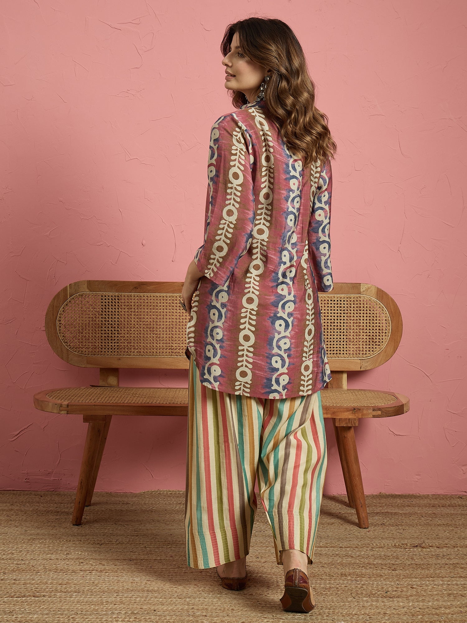 Blue Printed Kurta Multi Stripes Salwar Set (To be dispatched in 7 -10 days)