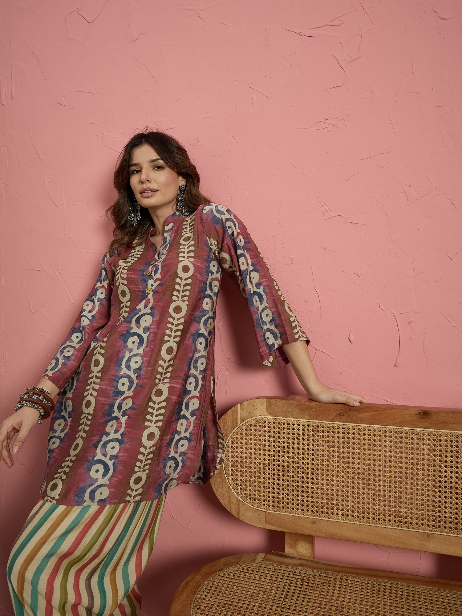 Blue Printed Kurta Multi Stripes Salwar Set (To be dispatched in 7 -10 days)