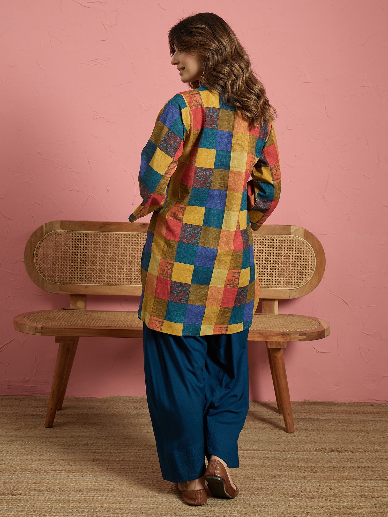 Multi Madras Check Kurta Blue Salwar Set (To be dispatched in 7 -10 days)