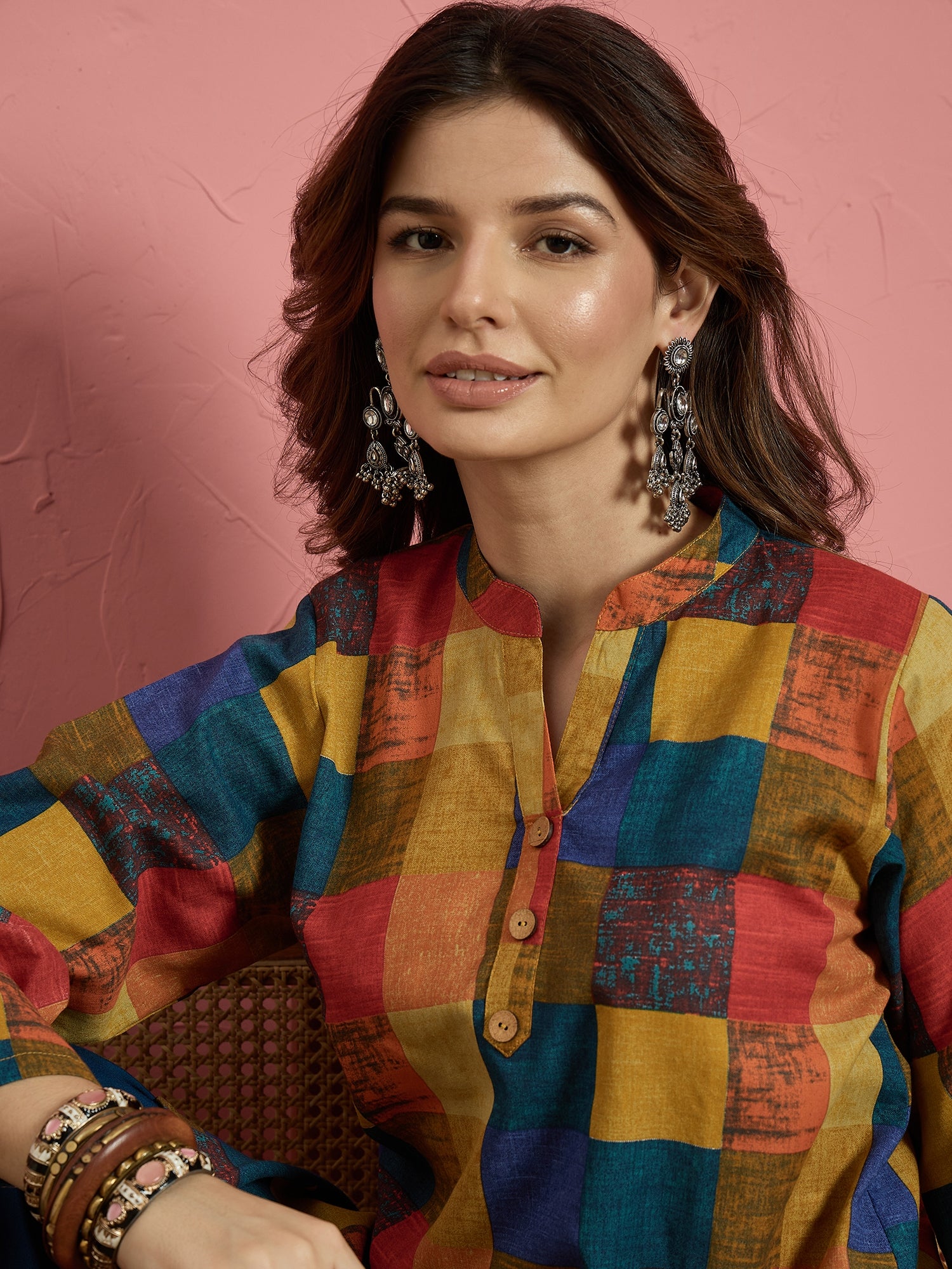 Multi Madras Check Kurta Blue Salwar Set (To be dispatched in 7 -10 days)