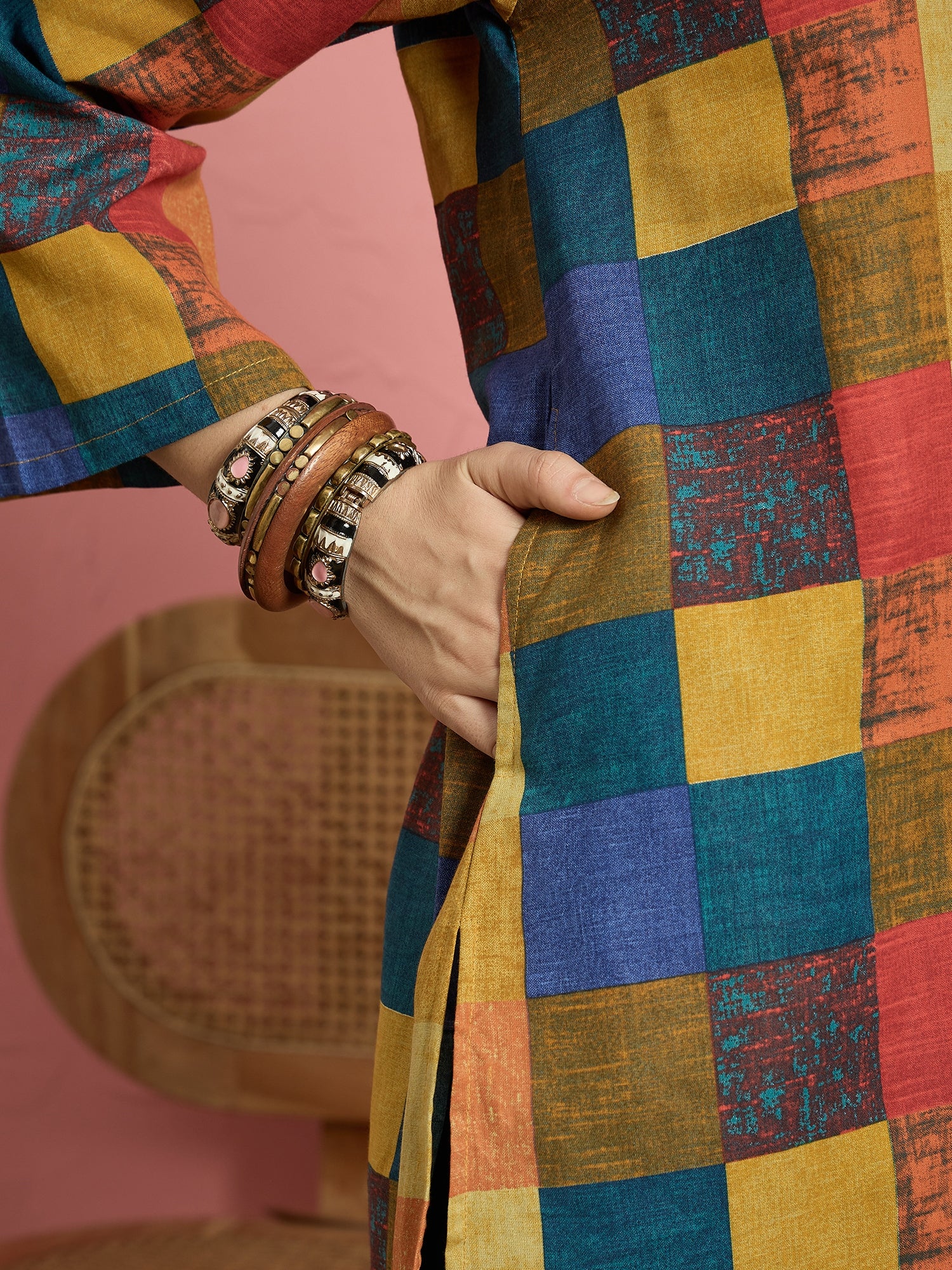 Multi Madras Check Kurta Blue Salwar Set (To be dispatched in 7 -10 days)
