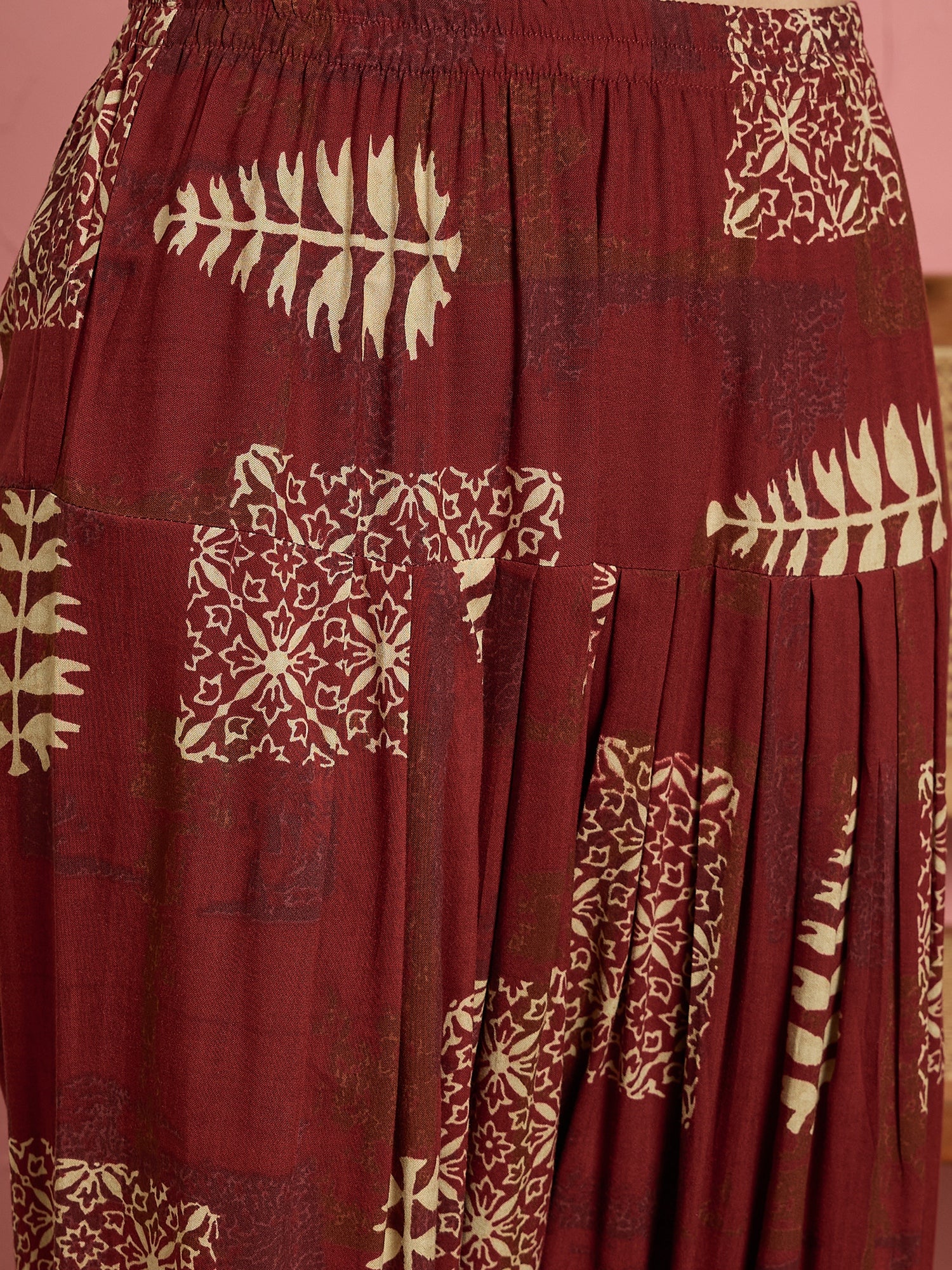 Green V Short Kurti Maroon Salwar Set (To be dispatched in 7 -10 days)