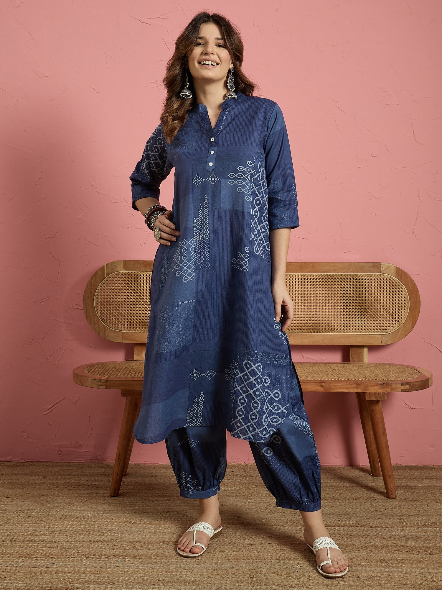 Navy Geometry Button Afghani Set (To be dispatched in 7 -10 days)