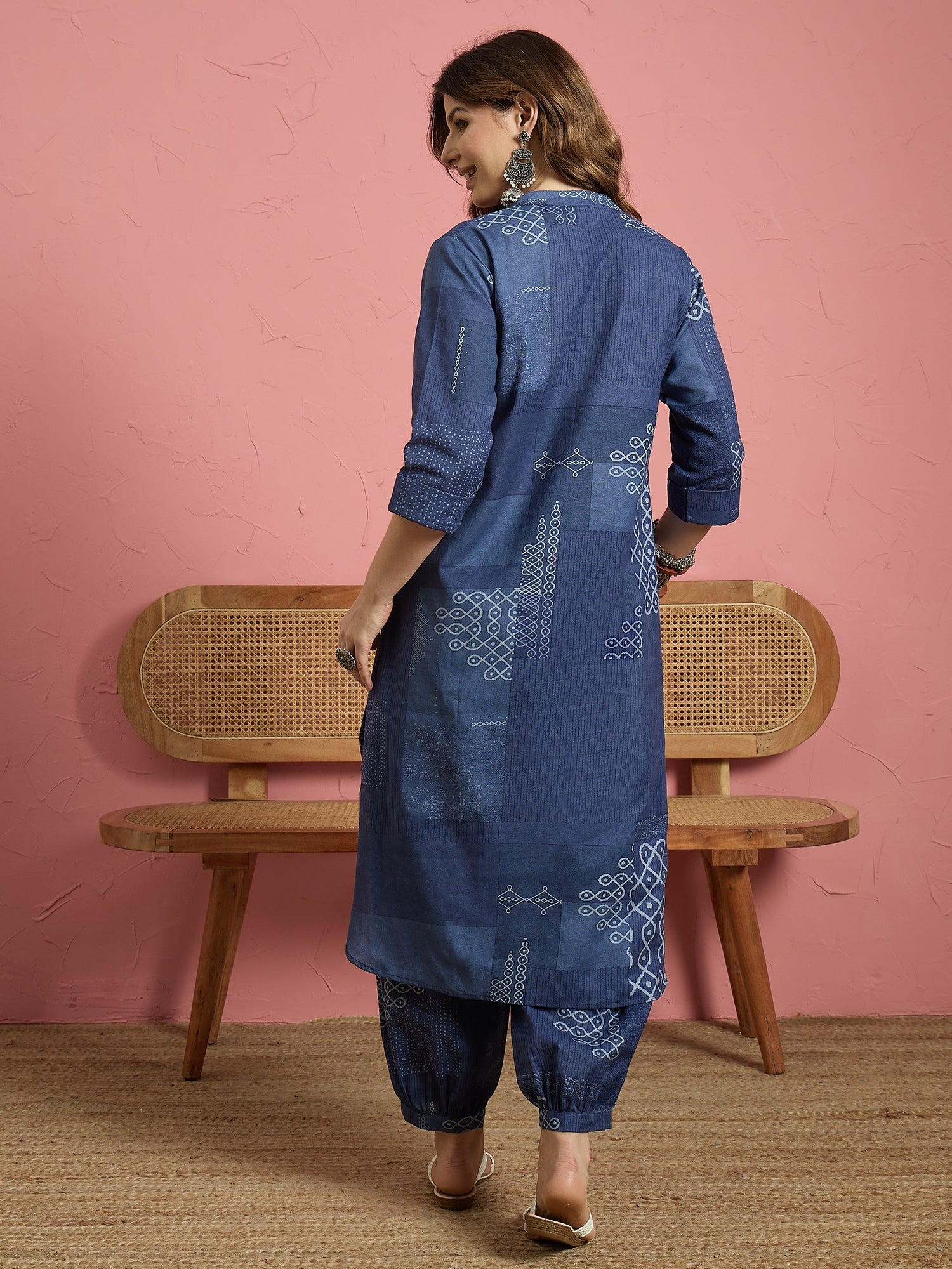Navy Geometry Button Afghani Set (To be dispatched in 7 -10 days)