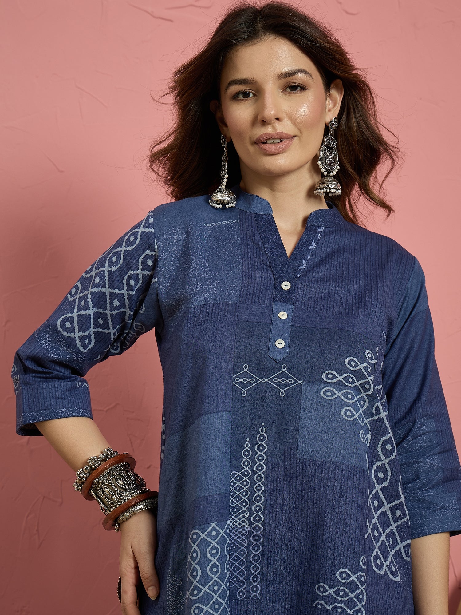 Navy Geometry Button Afghani Set (To be dispatched in 7 -10 days)