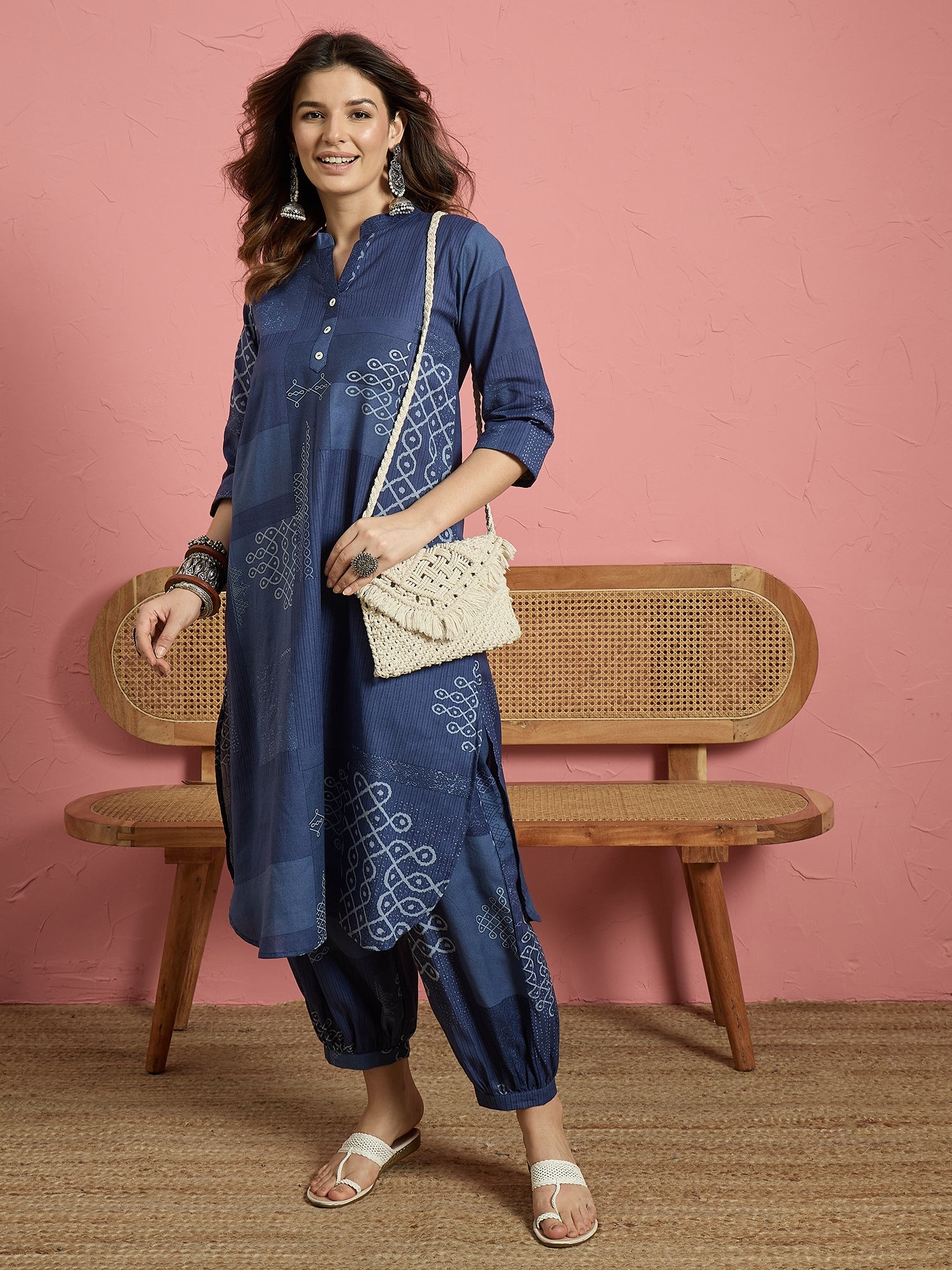 Navy Geometry Button Afghani Set (To be dispatched in 7 -10 days)