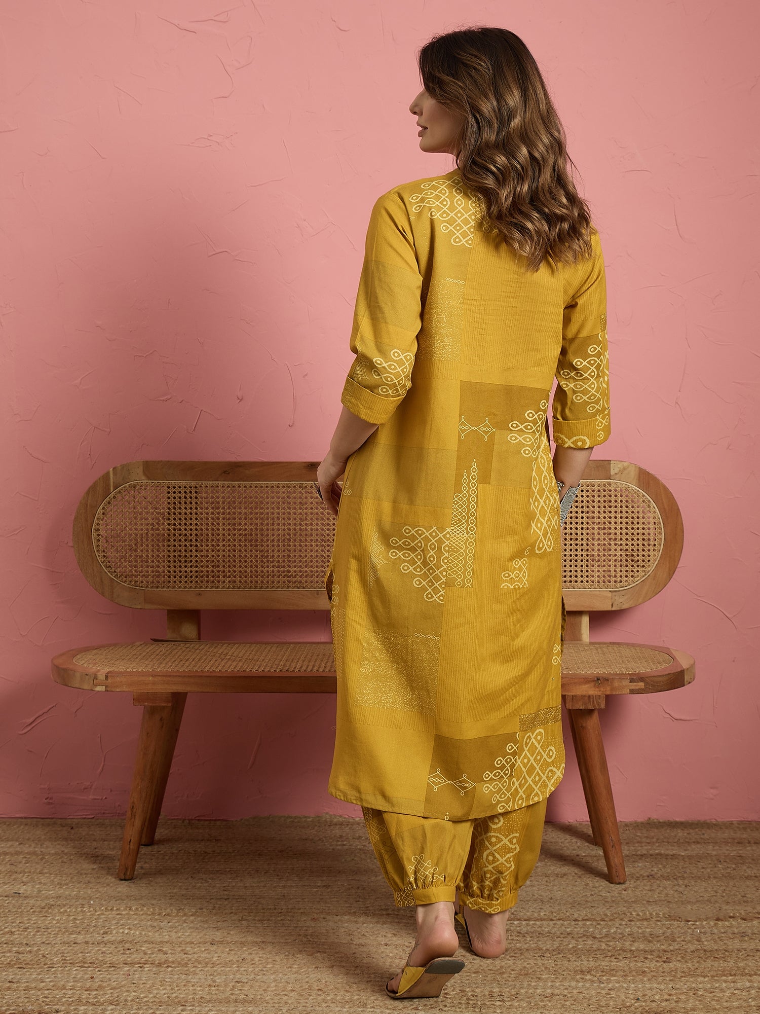 Mustard Geometry Button Afghani Set (To be dispatched in 7 -10 days)