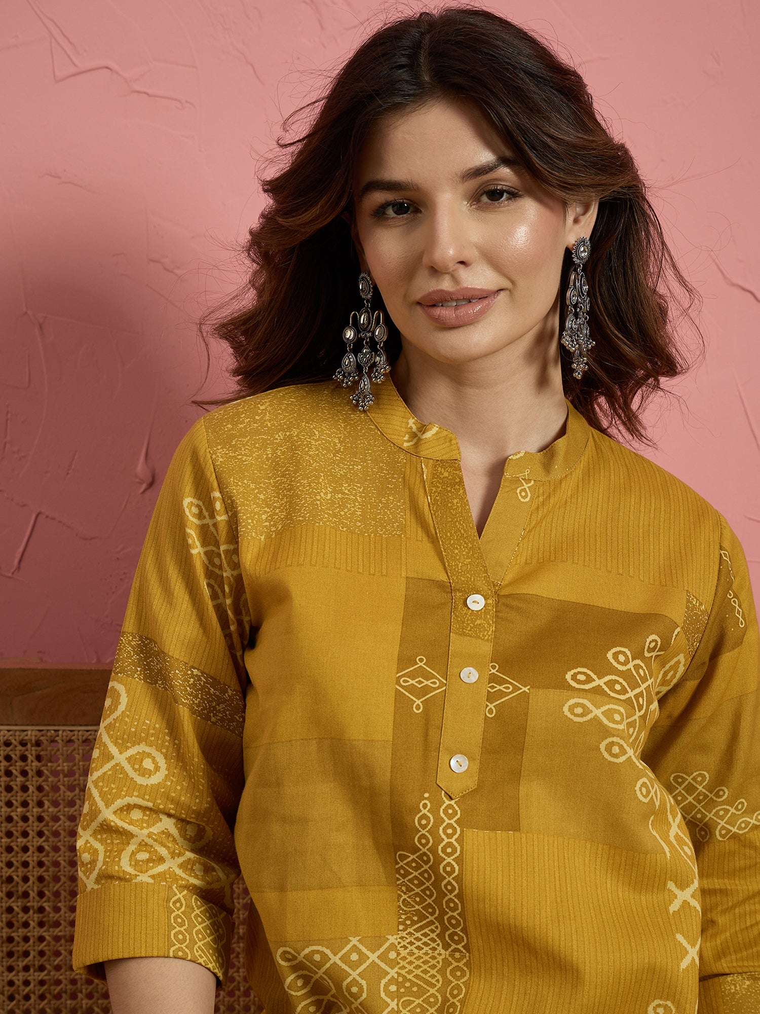 Mustard Geometry Button Afghani Set (To be dispatched in 7 -10 days)