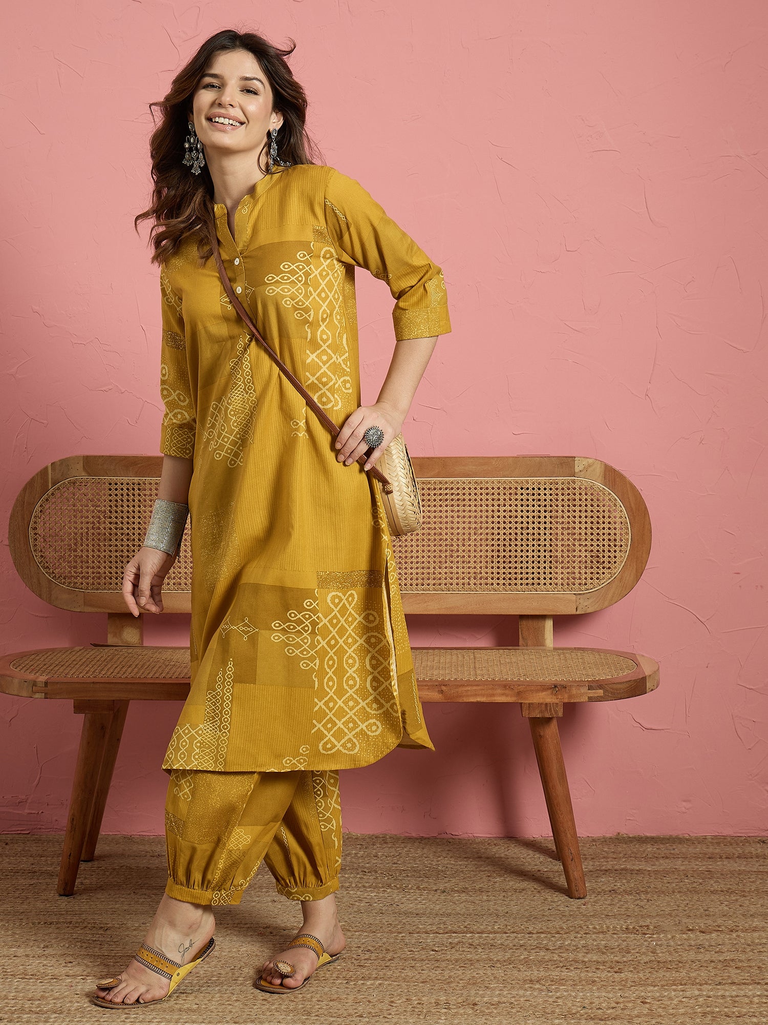 Mustard Geometry Button Afghani Set (To be dispatched in 7 -10 days)